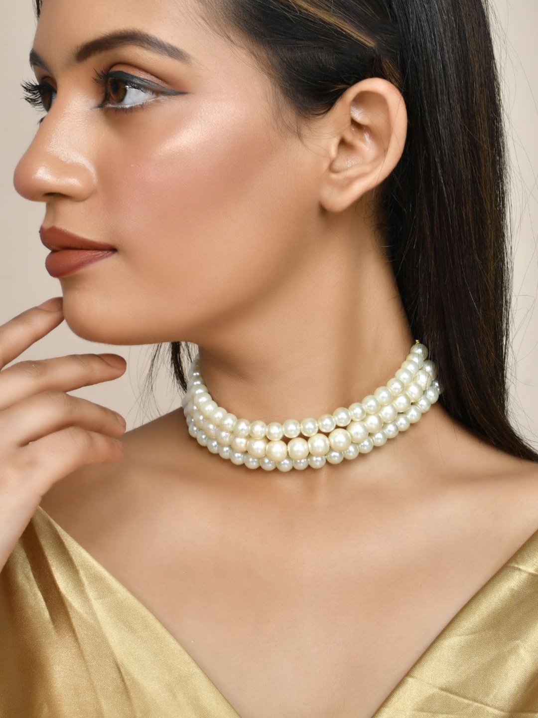 

Silvermerc Designs Gold-Plated Pearl Beaded Layered Necklace