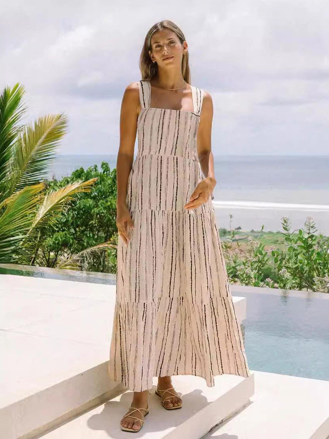 

LULU & SKY Striped A-Line Maxi Dress, Beige