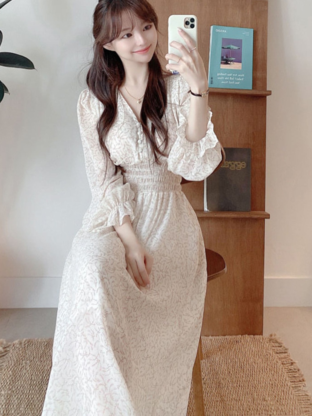 

LULU & SKY Women Bell Sleeve Midi Dress, Beige