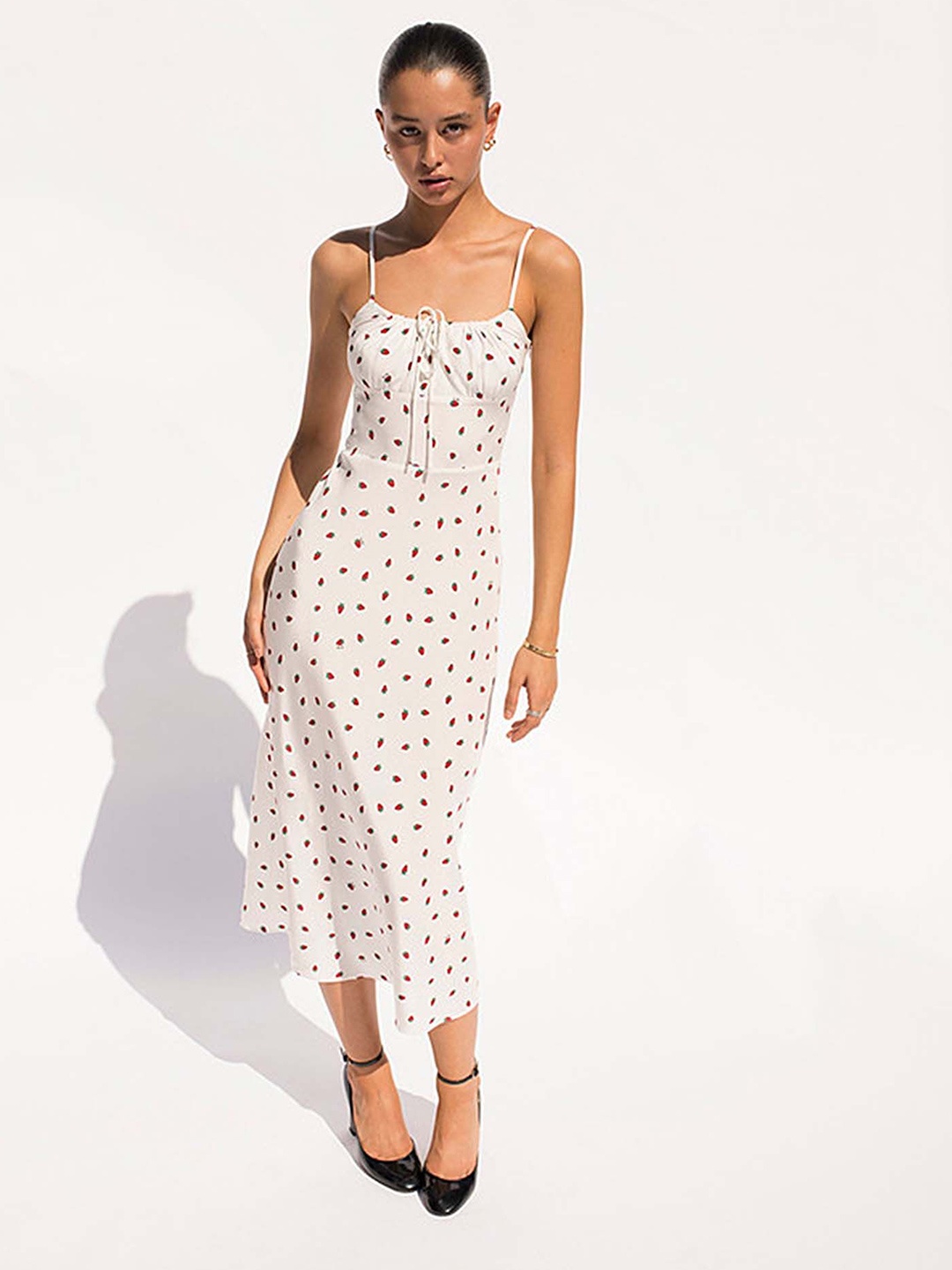 

LULU & SKY Shoulder Straps Printed A-Line Midi Dress, White