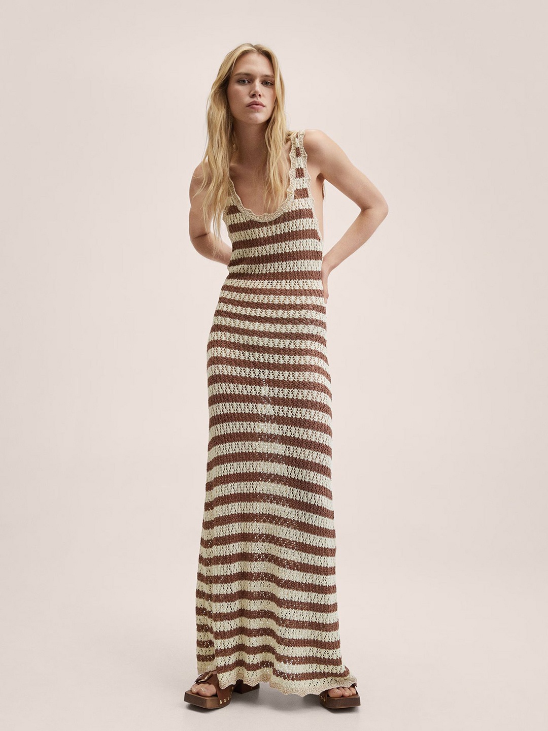 

LULU & SKY Striped U-neck Sheath Maxi Dress, White