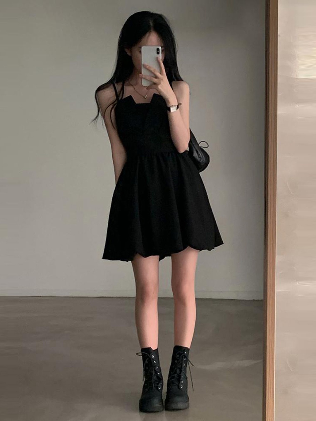 

LULU & SKY Shoulder Strap Fit & Flare Mini Dress, Black