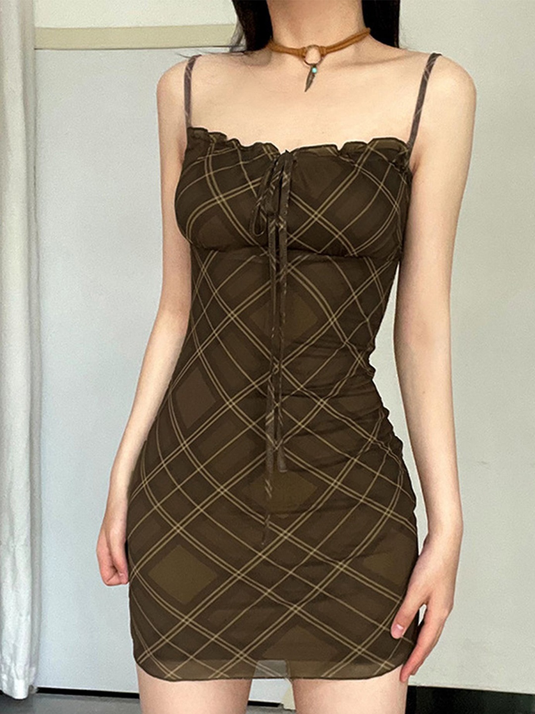 

LULU & SKY Women Checked Sheath Dress, Brown