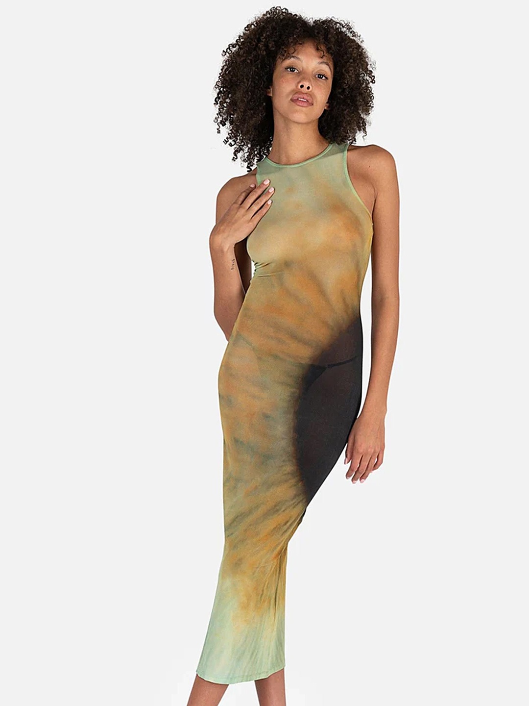 

LULU & SKY Printed Round Neck Sleeveless Midi Bodycon Dress, Green