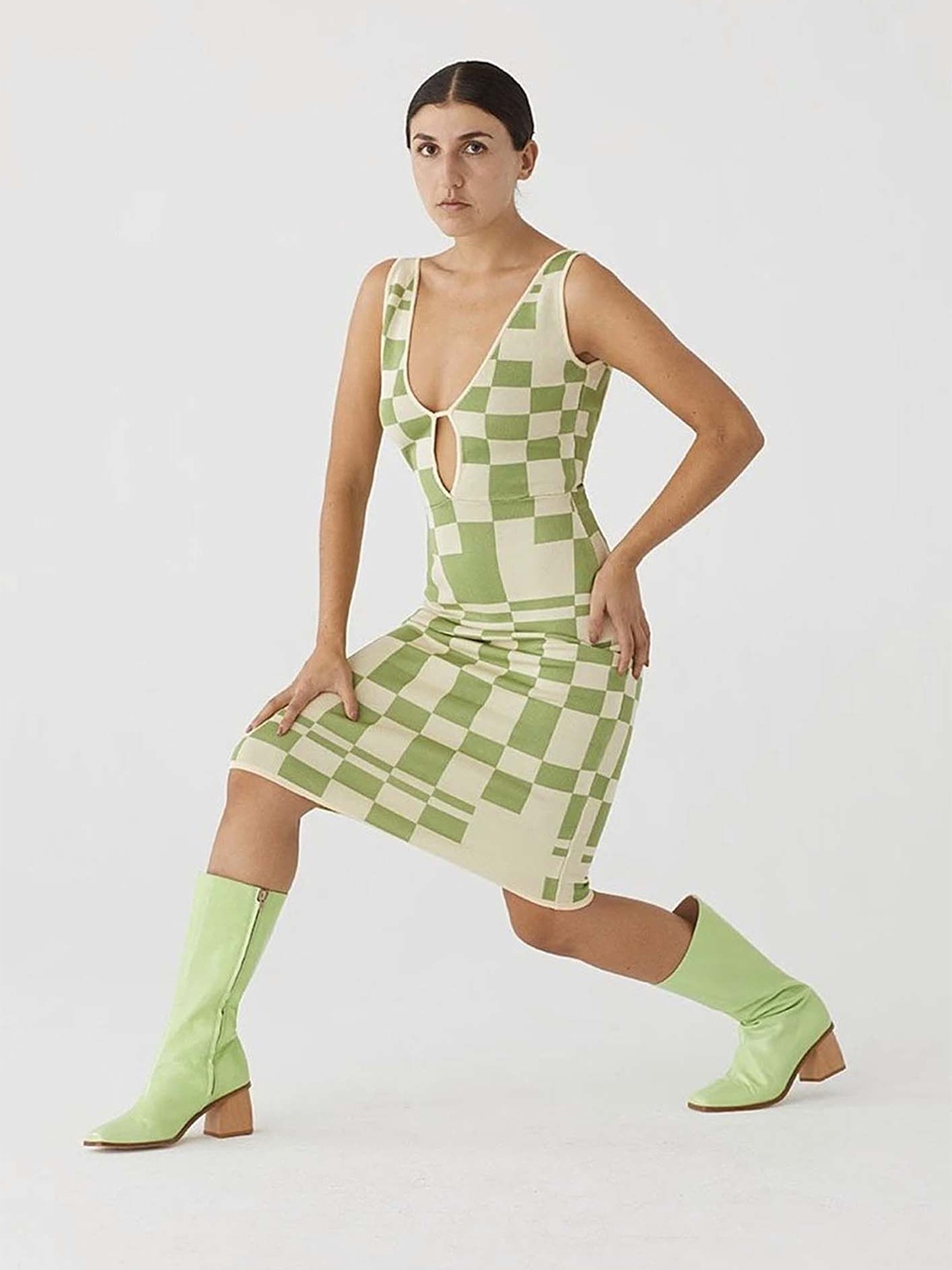 

LULU & SKY Checked Printed Keyhole Neck Sheath Dress, Green