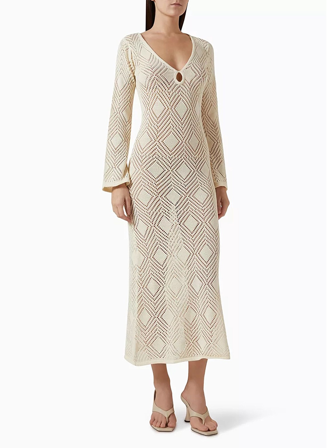 

LULU & SKY Self Design A-Line Midi Dress, Cream