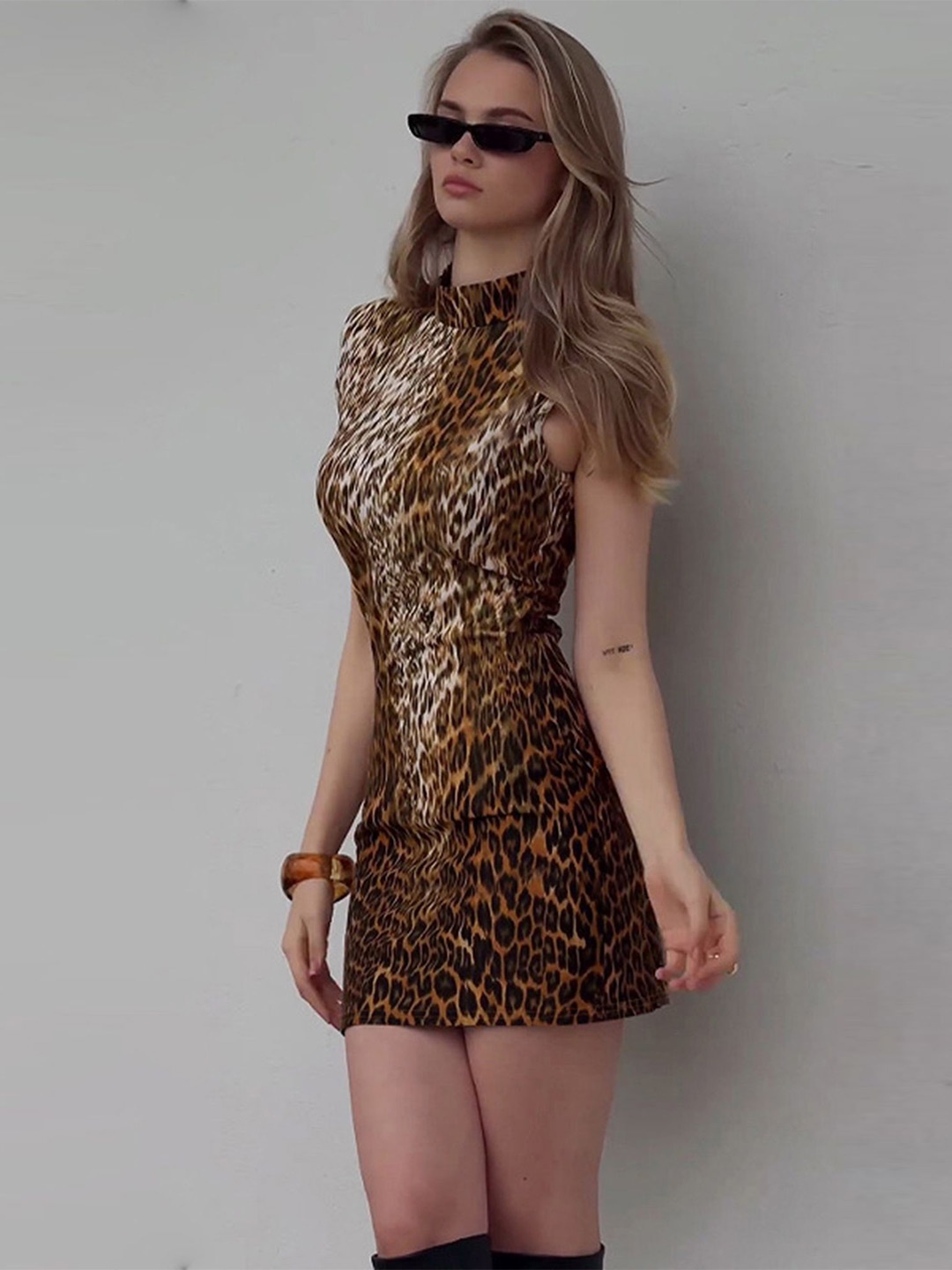 

LULU & SKY Animal Printed Mock Neck Sleeveless Bodycon Mini Dress, Multi