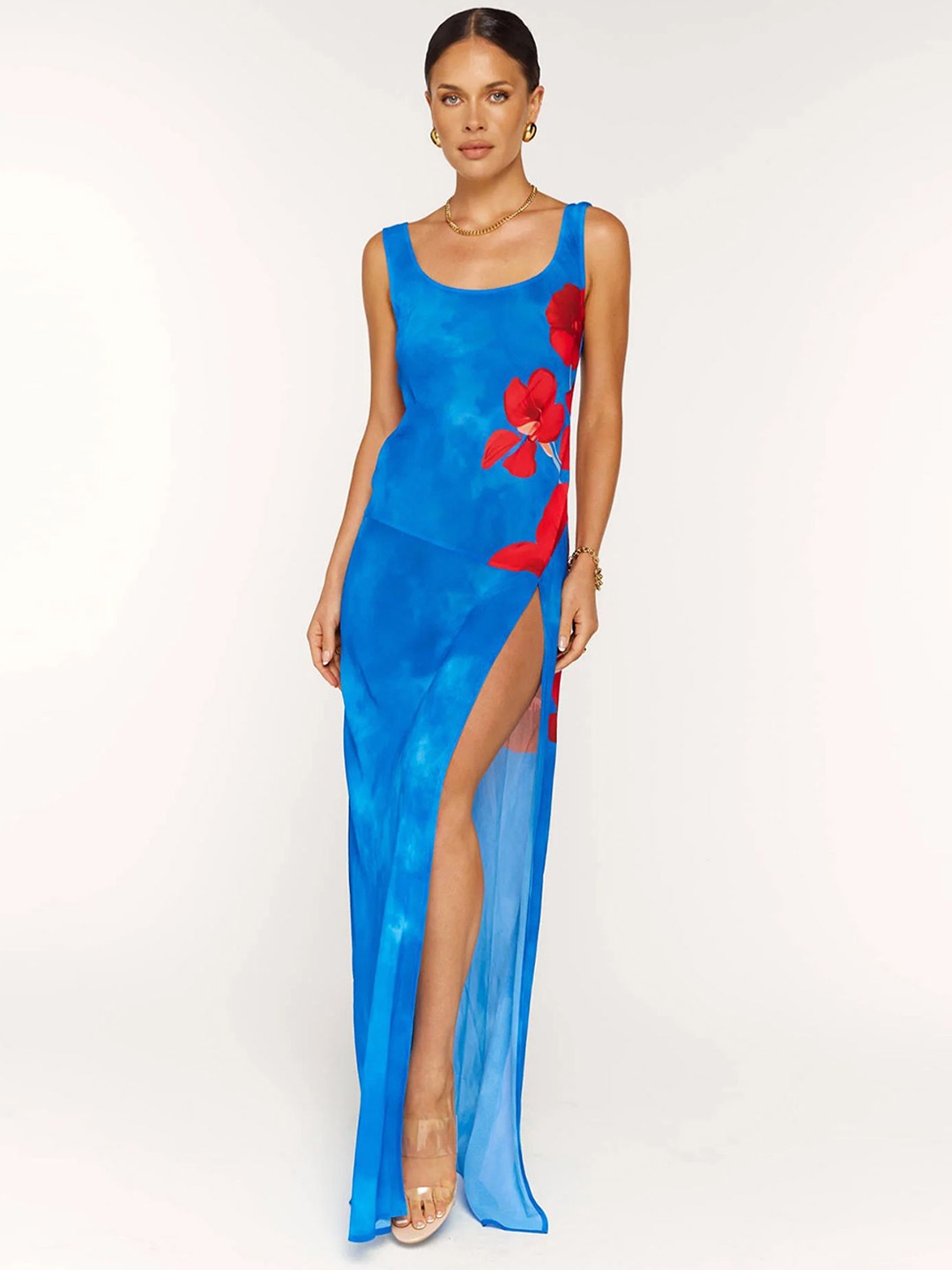 

LULU & SKY Tie and Dye Dyed Maxi Dress, Blue