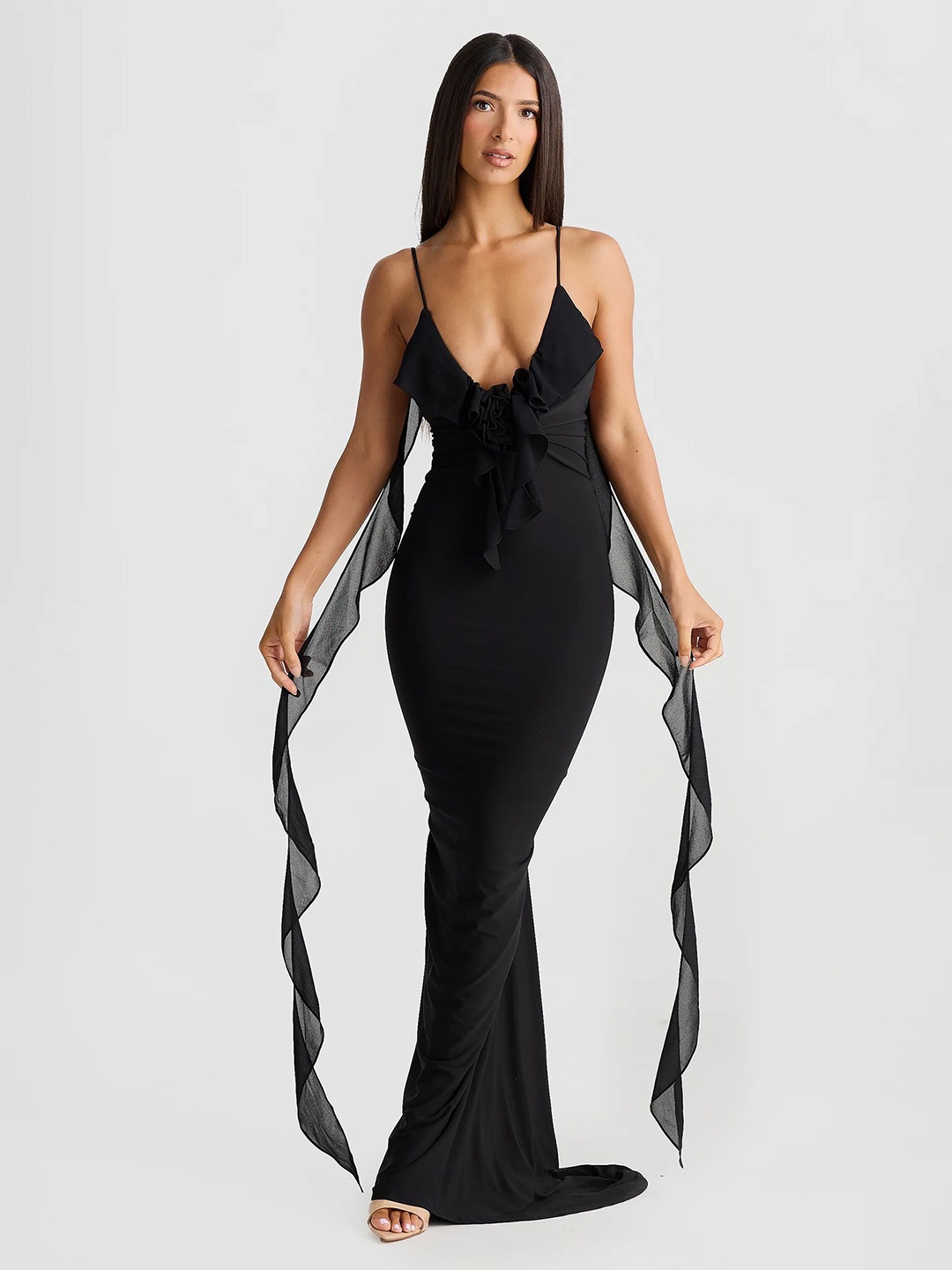 

LULU & SKY Sleeveless Ruffle Bodycon Maxi Dress, Black