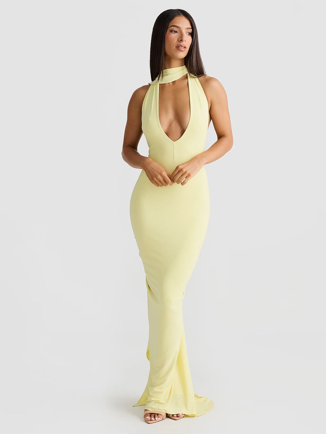 

LULU & SKY Women Choker Neck Maxi Dress, Yellow
