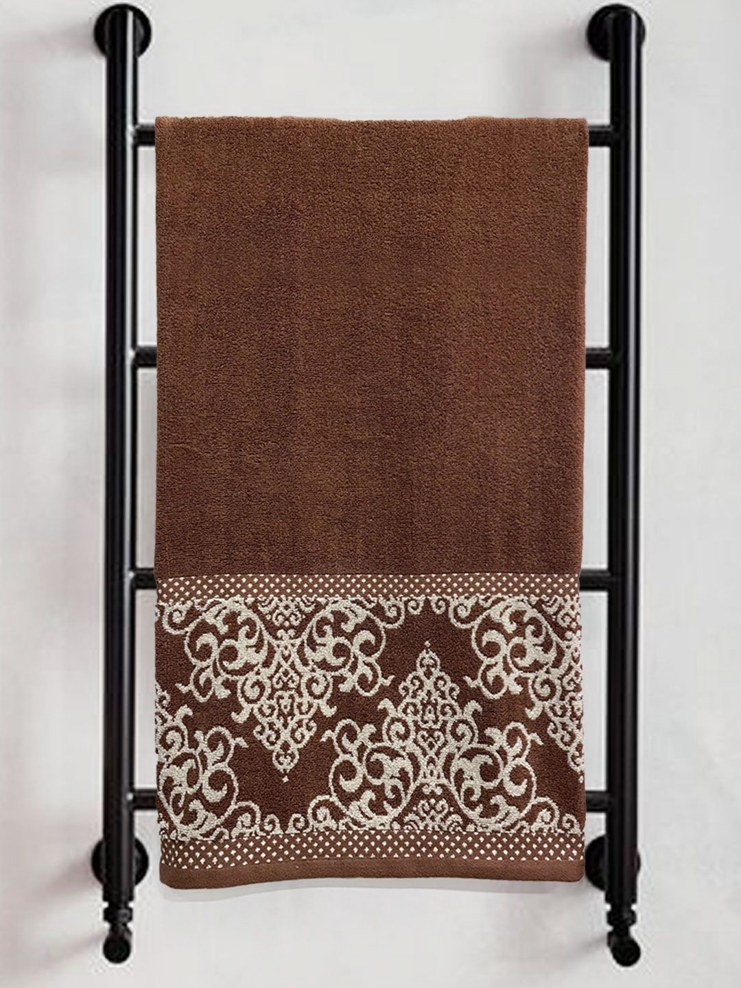 

Myntra Elegant Homes Coffee Brown & Off White Printed Pure Cotton 380 GSM Bath Towel