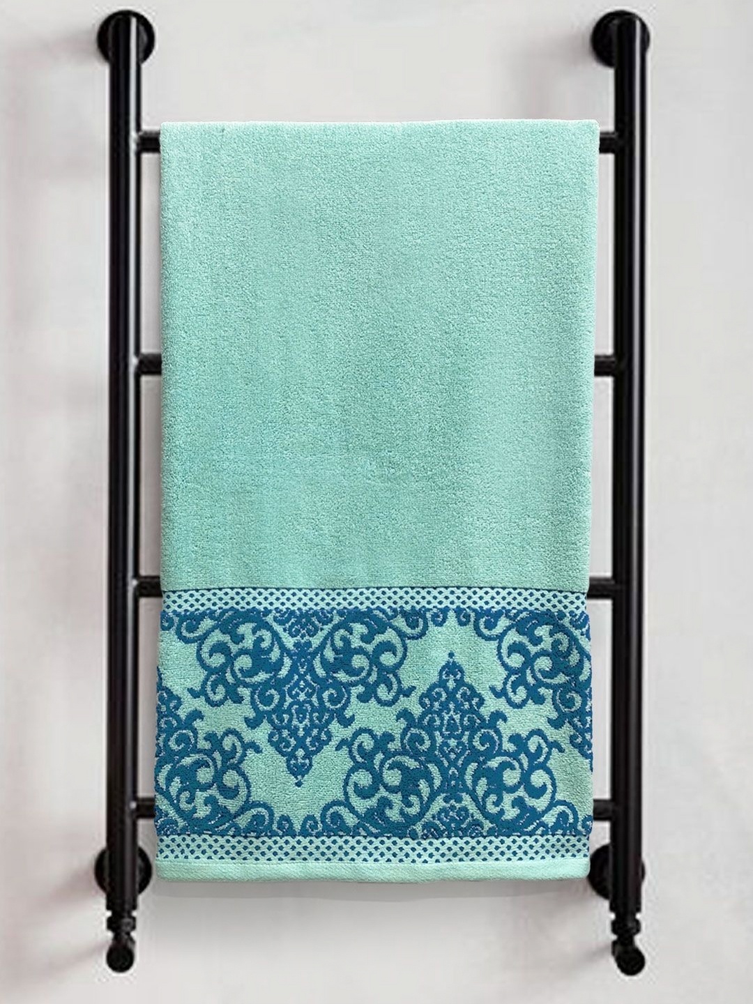 

Myntra Elegant Homes Sea Green & Blue Printed Pure Cotton 380 GSM Bath Towel