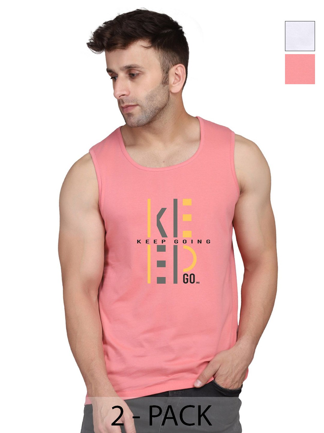 

SLOWLORIS Men Pack Of 2 Typography Printed Round Neck Cotton Slim Fit T-Shirts, White