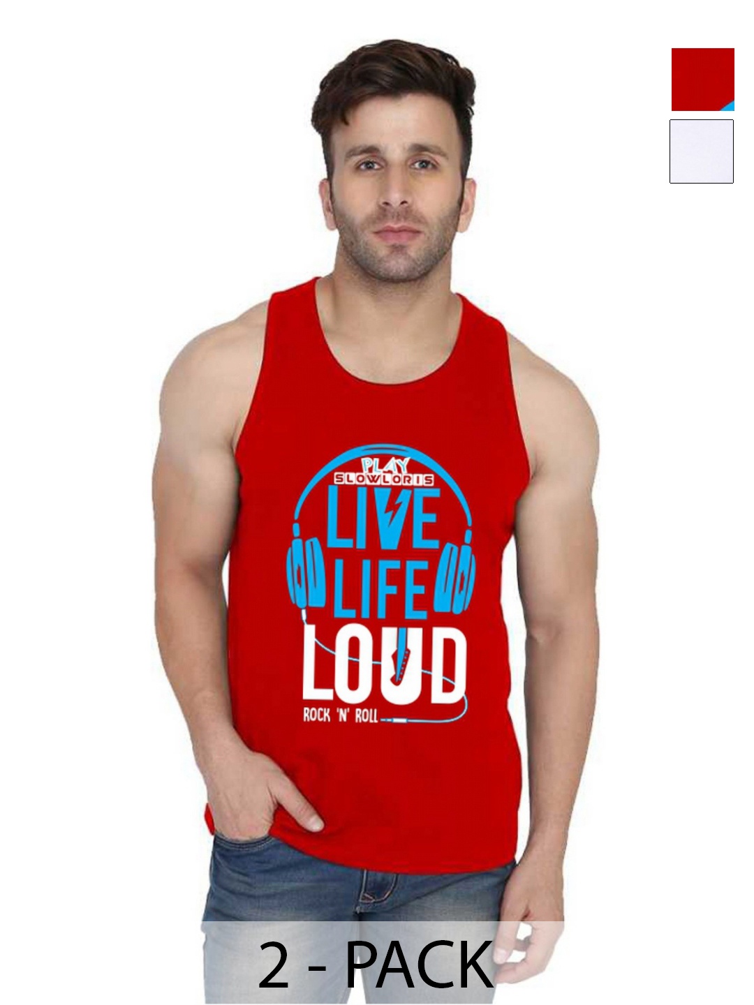 

SLOWLORIS Men Pack Of 2 Typography Printed Round Neck Cotton Slim Fit T-Shirts, Red