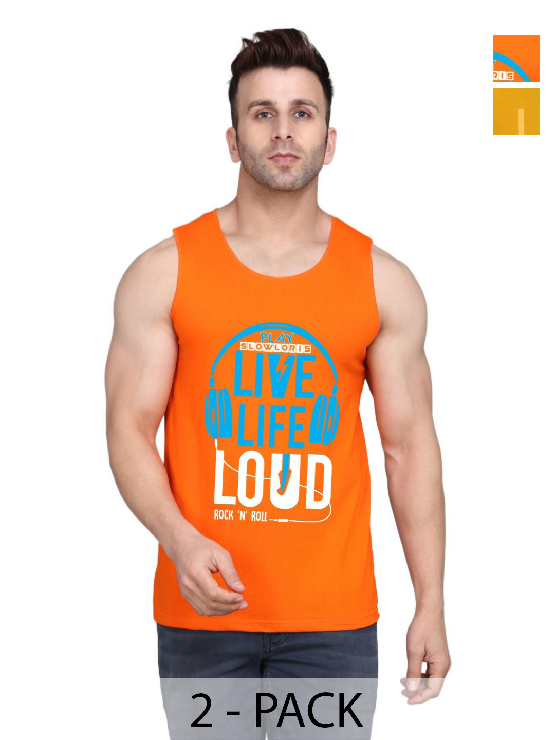 

SLOWLORIS Men Pack Of 2 Typography Printed Round Neck Cotton Slim Fit T-Shirts, Orange