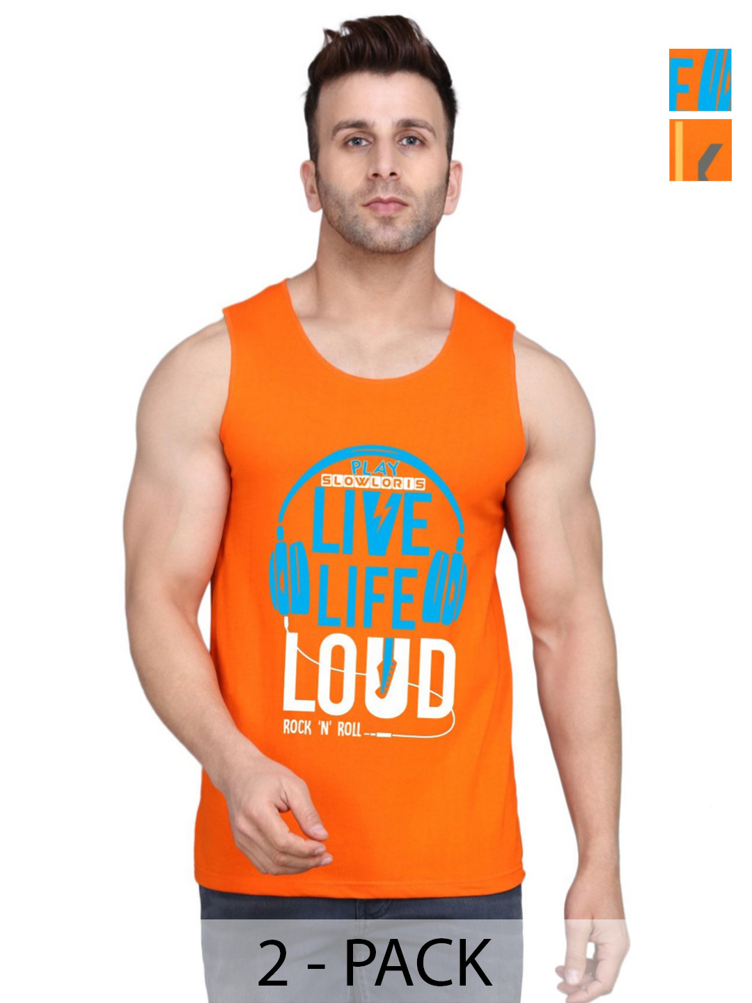 

SLOWLORIS Men Pack Of 2 Typography Printed Round Neck Cotton Slim Fit T-Shirts, Orange