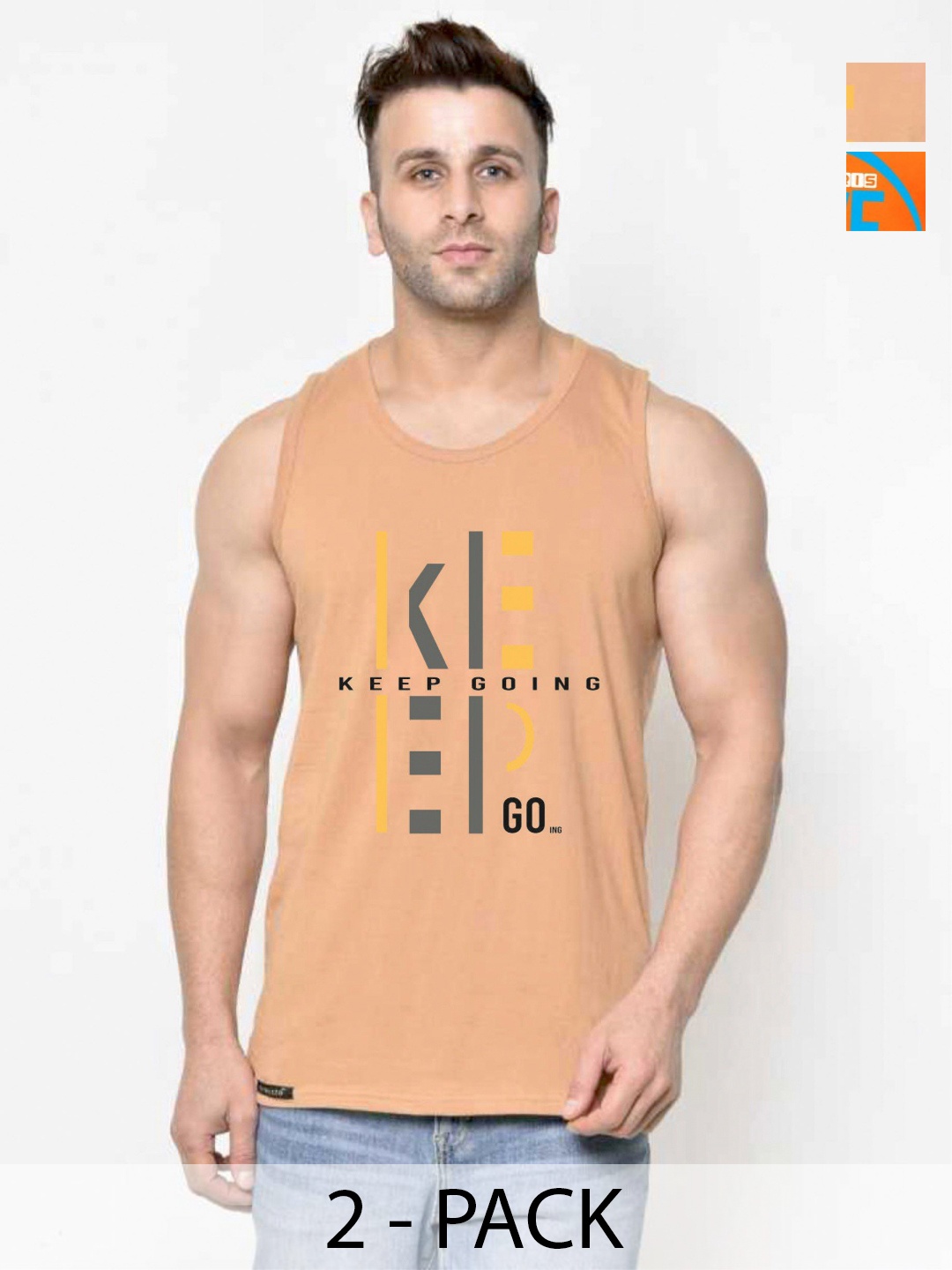 

SLOWLORIS Men 2 Printed Raw Edge Slim Fit T-shirt, Orange