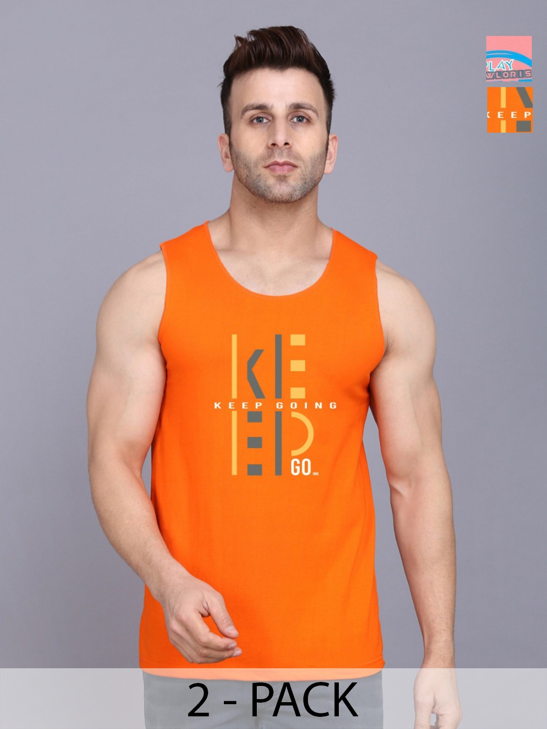 SLOWLORIS Men Pack Of 2 Typography Printed Round Neck Cotton Slim Fit T-Shirts, Peach