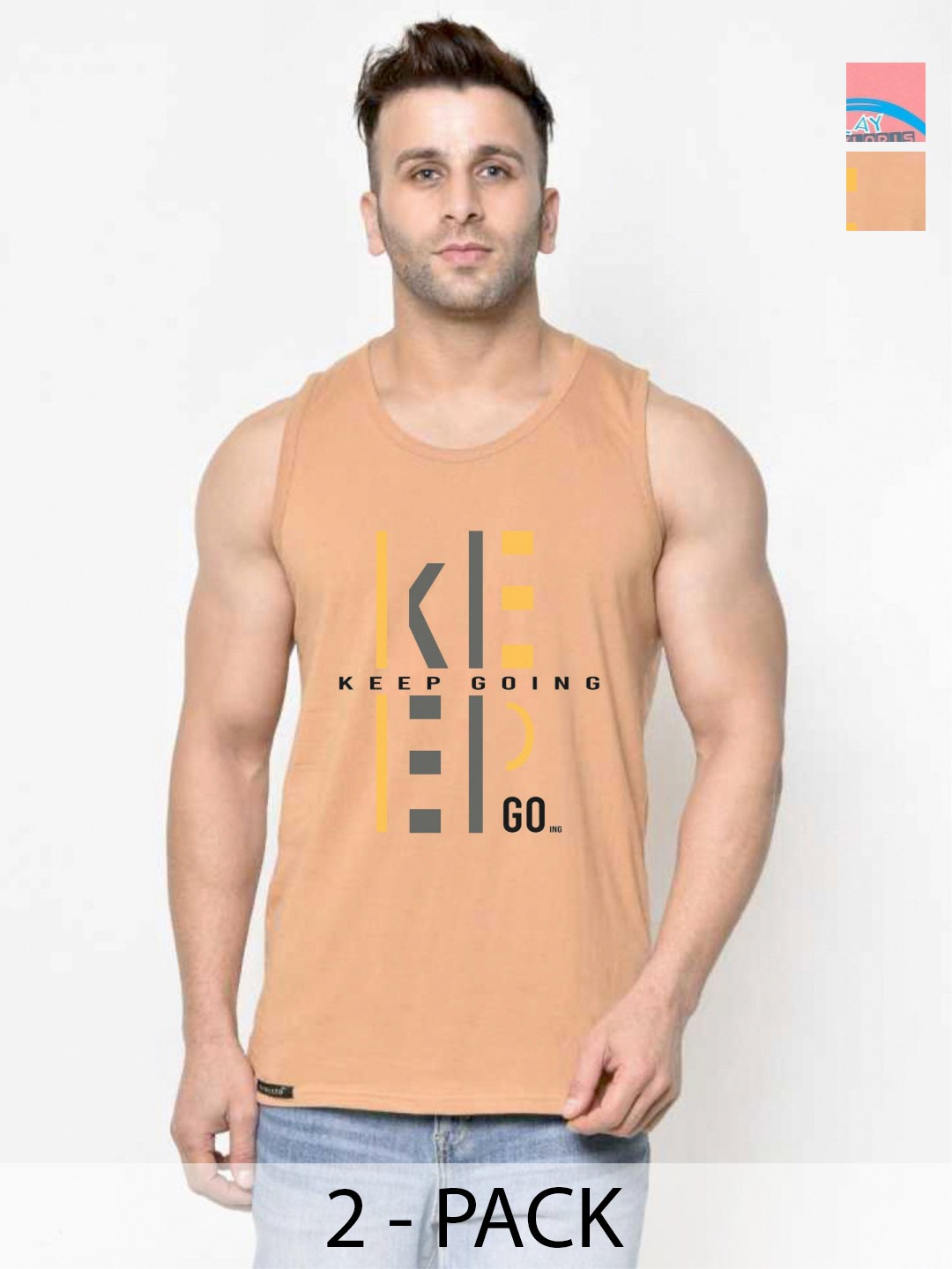 

SLOWLORIS Men 2 Printed Raw Edge Slim Fit T-shirt, Peach