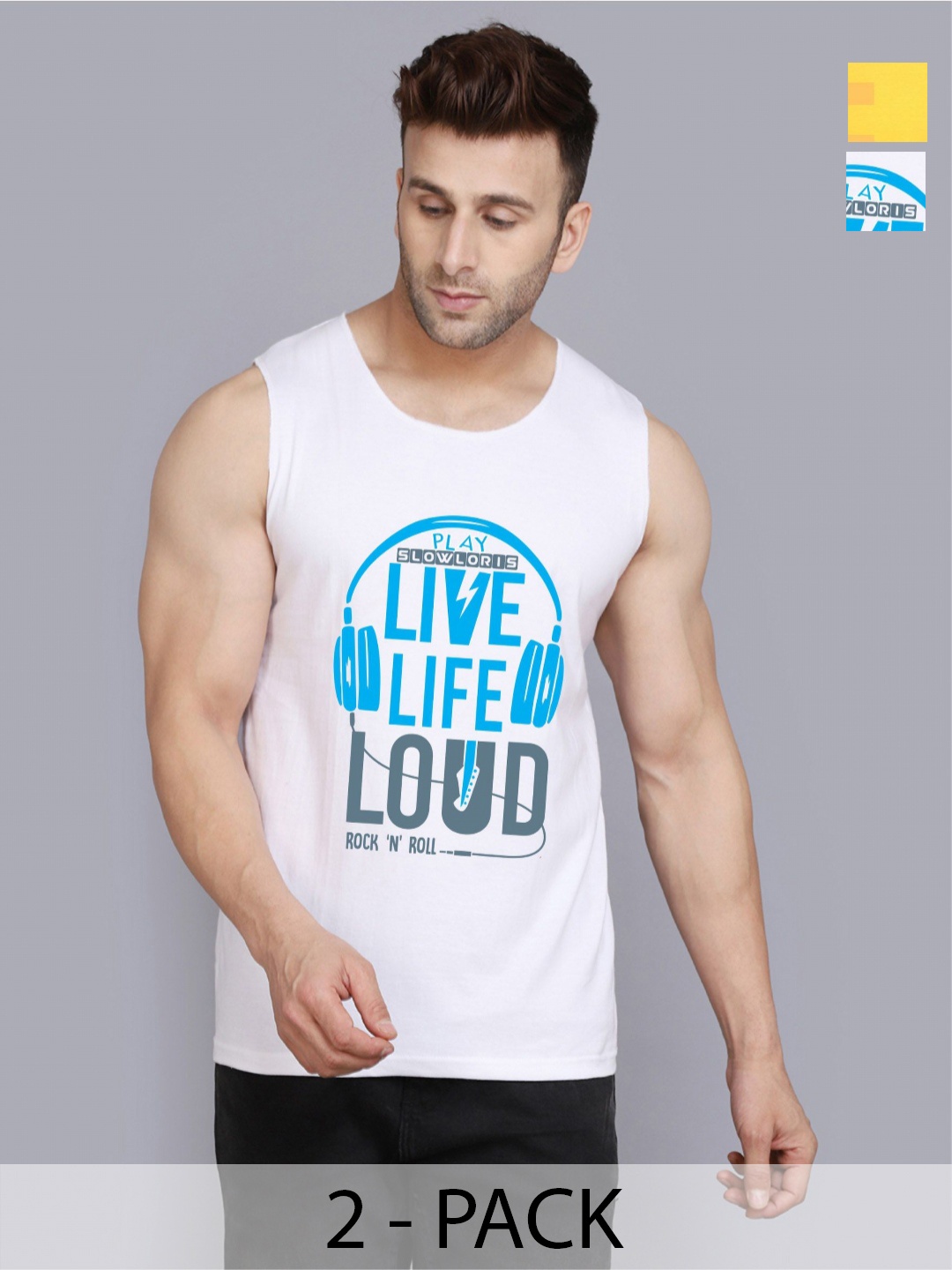 SLOWLORIS Men Pack Of 2 Typography Printed Round Neck Cotton Slim Fit T-Shirts, White