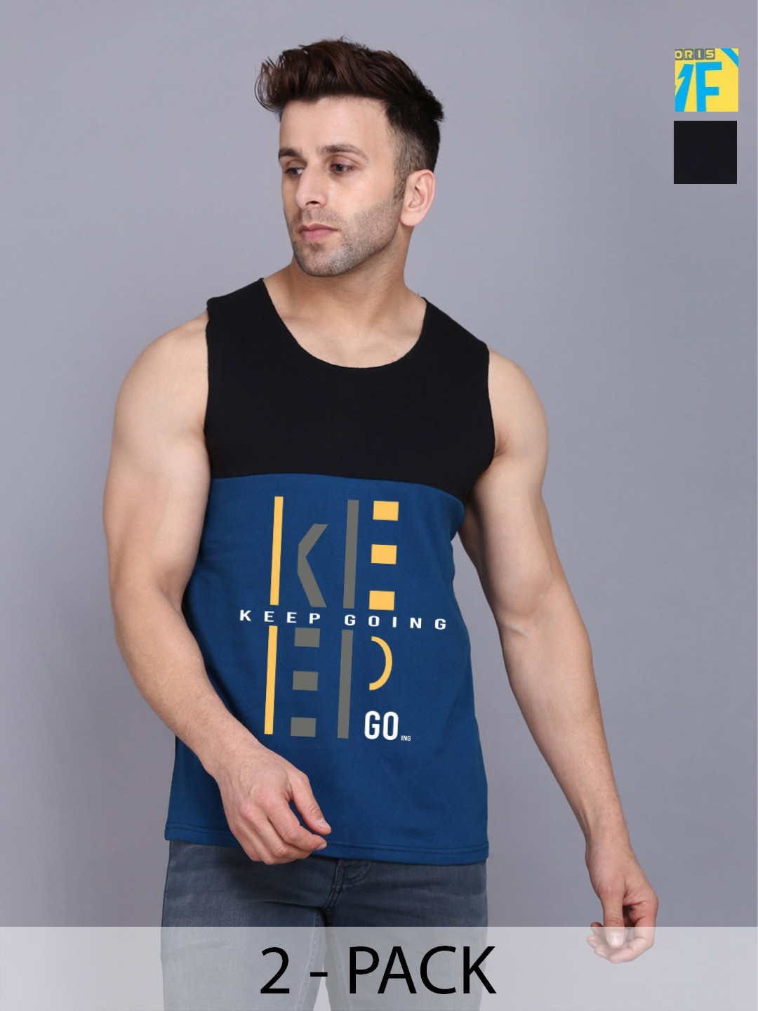 

SLOWLORIS Men Pack Of 2 Typography Printed Round Neck Cotton Slim Fit T-Shirts, Yellow