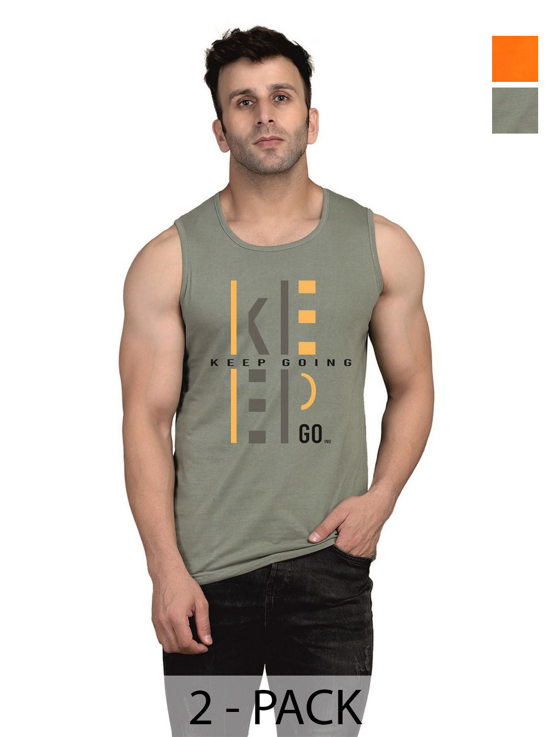 

SLOWLORIS Men Pack Of 2 Typography Printed Round Neck Cotton Slim Fit T-Shirts, Orange