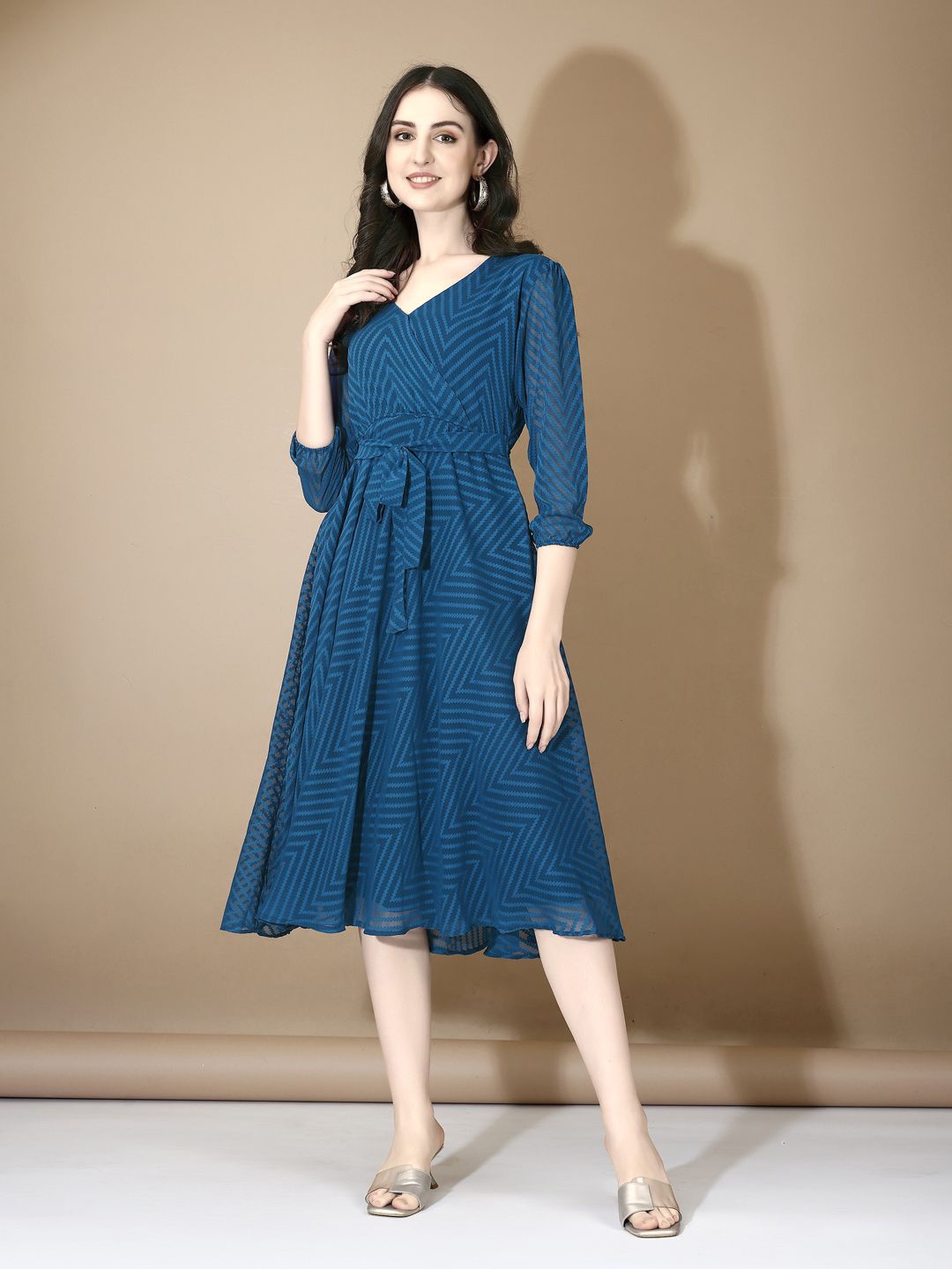 

Fashion Basket Printed Georgette A-Line Midi Dress, Blue