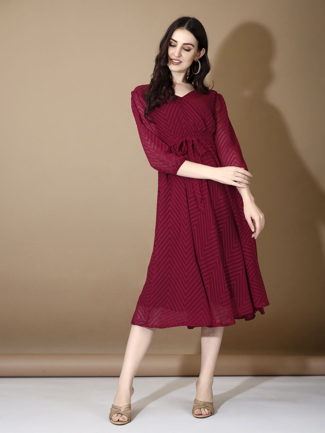 

Fashion Basket Georgette Fit and Flare Midi Dress, Maroon