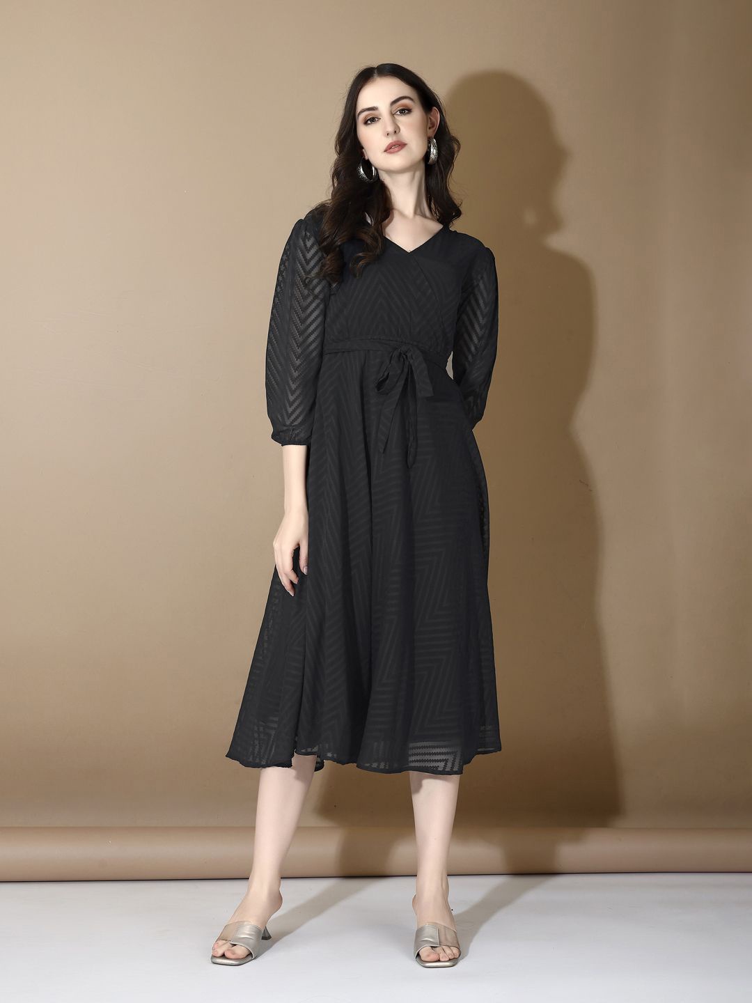 

Fashion Basket Georgette Fit and Flare Midi Dress, Black