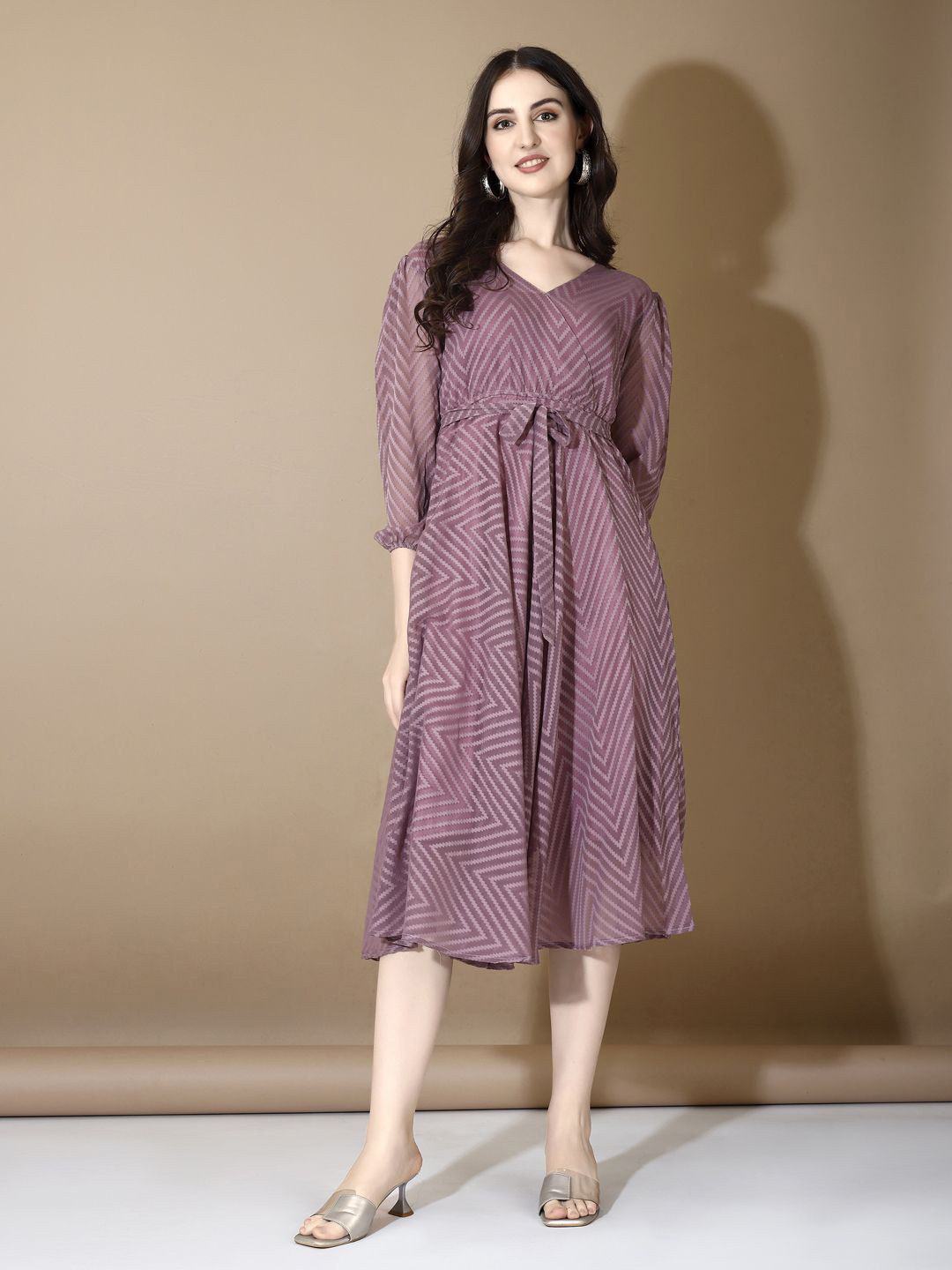 

Fashion Basket Printed Georgette Fit and Flare Midi Dress, Purple