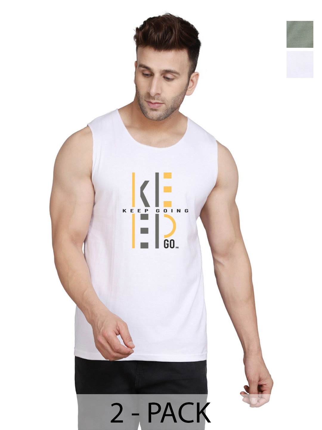 

SLOWLORIS Men Pack Of 2 Typography Printed Round Neck Cotton Slim Fit T-Shirts, Green