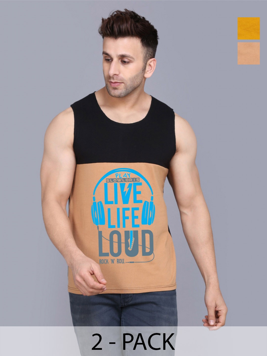 

SLOWLORIS Men Pack Of 2 Typography Printed Round Neck Cotton Slim Fit T-Shirts, Black