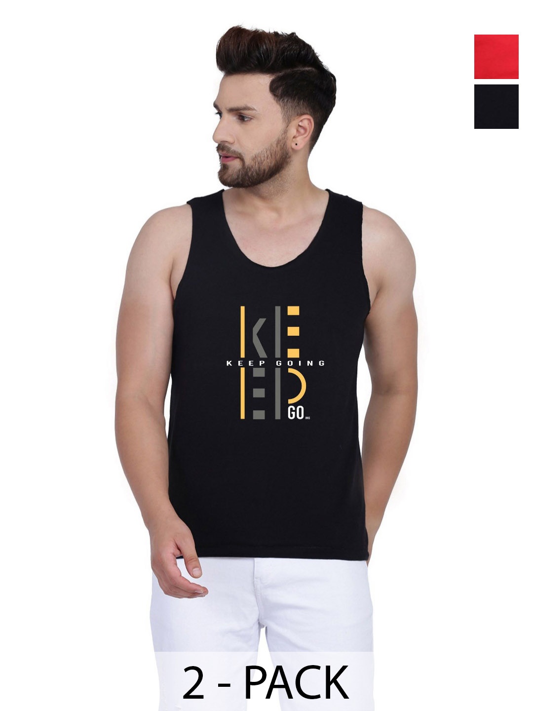 

SLOWLORIS Men Pack Of 2 Typography Printed Round Neck Cotton Slim Fit T-Shirts, Black