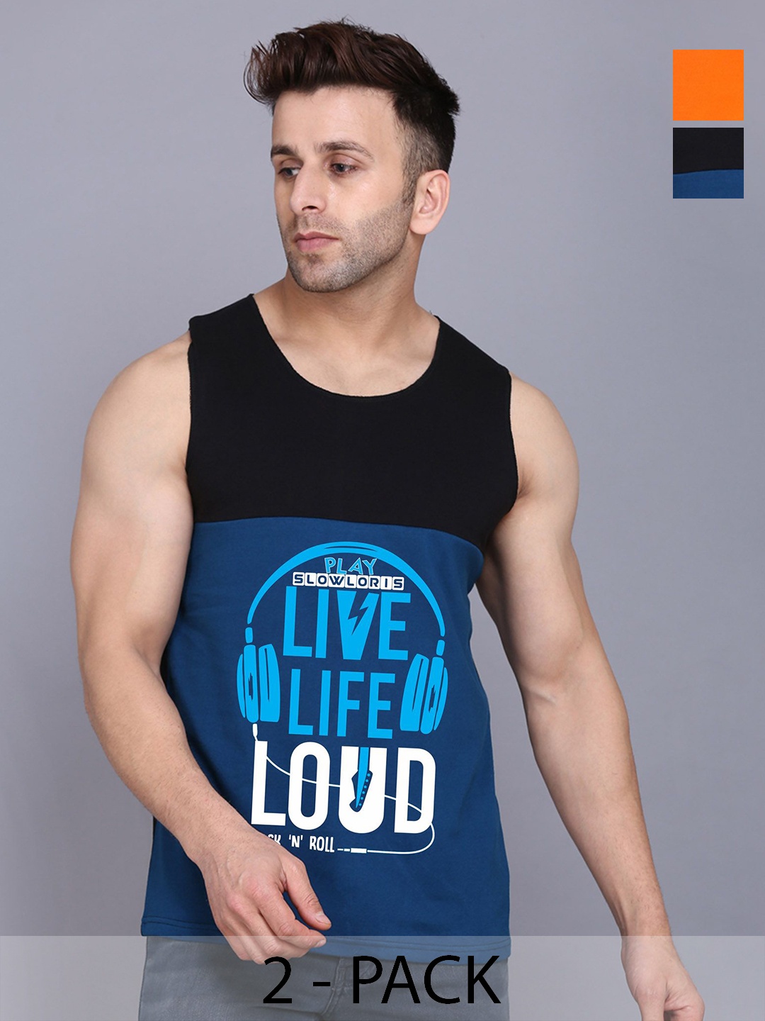 

SLOWLORIS Men Pack Of 2 Typography Printed Round Neck Cotton Slim Fit T-Shirts, Black