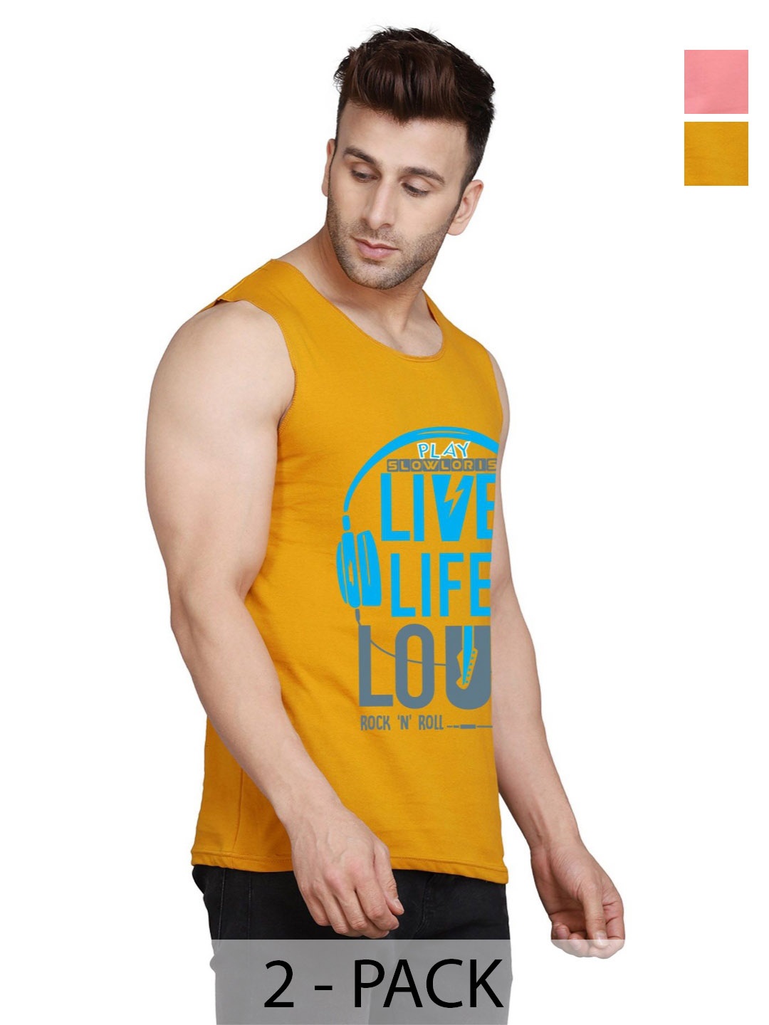 

SLOWLORIS Men Typography 2 Printed Raw Edge Slim Fit T-shirt, Mustard