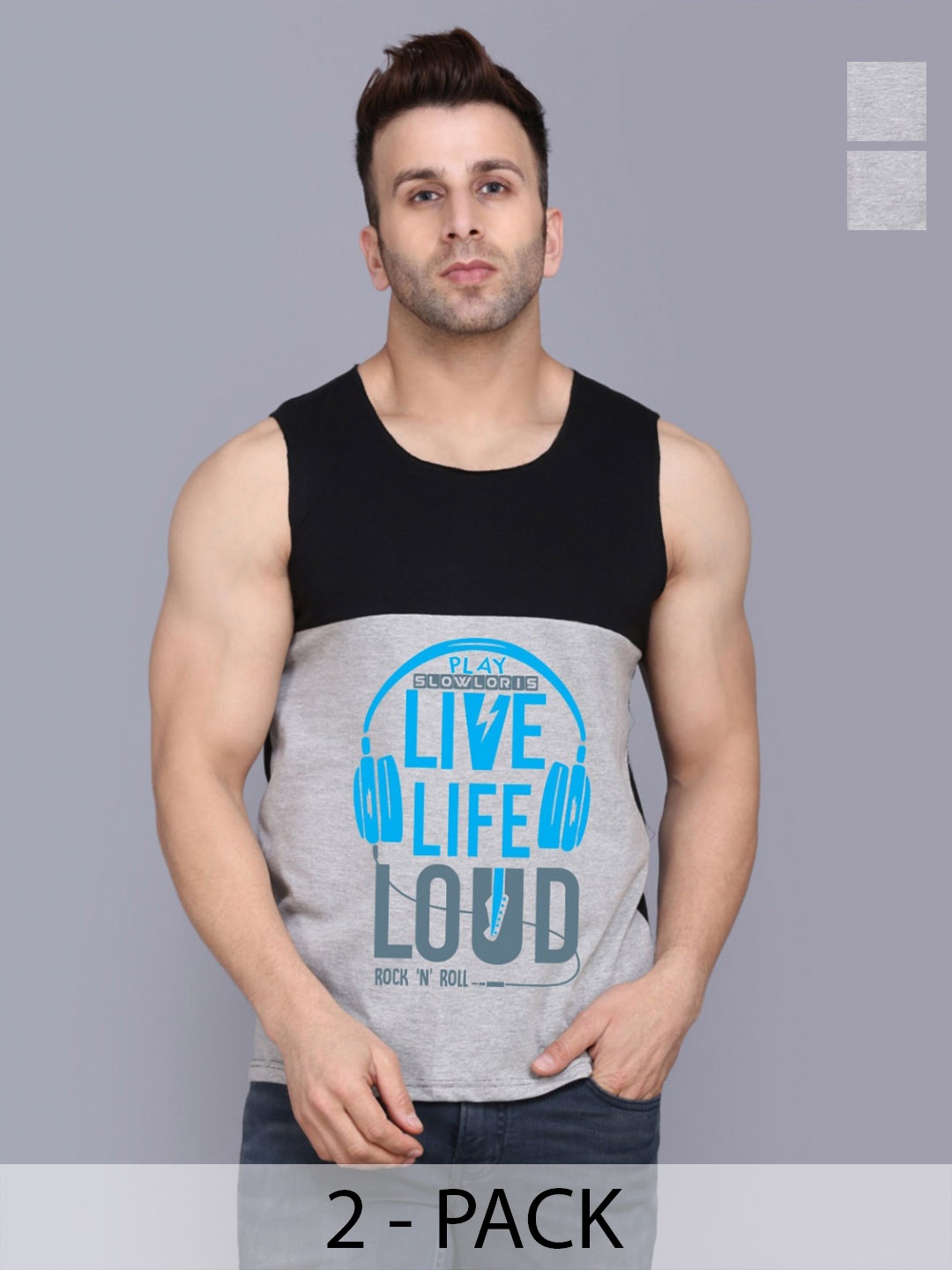 

SLOWLORIS Men Pack Of 2 Typography Printed Round Neck Cotton Slim Fit T-Shirts, Black