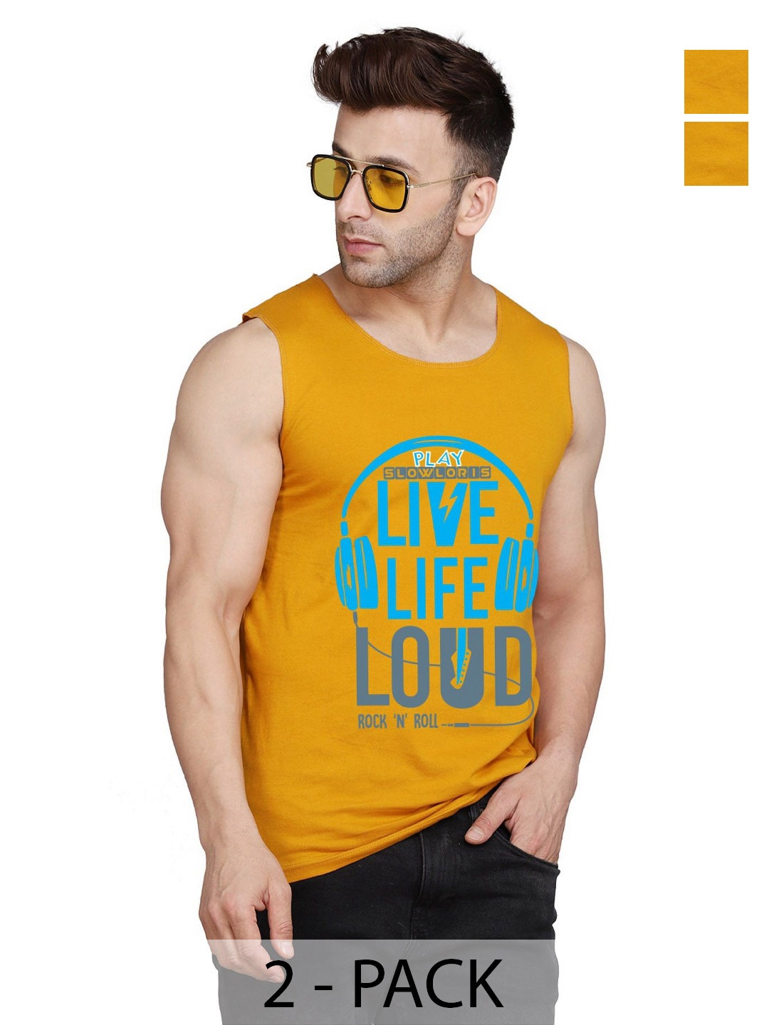 

SLOWLORIS Men Typography 2 Printed Pockets Slim Fit T-shirt, Mustard