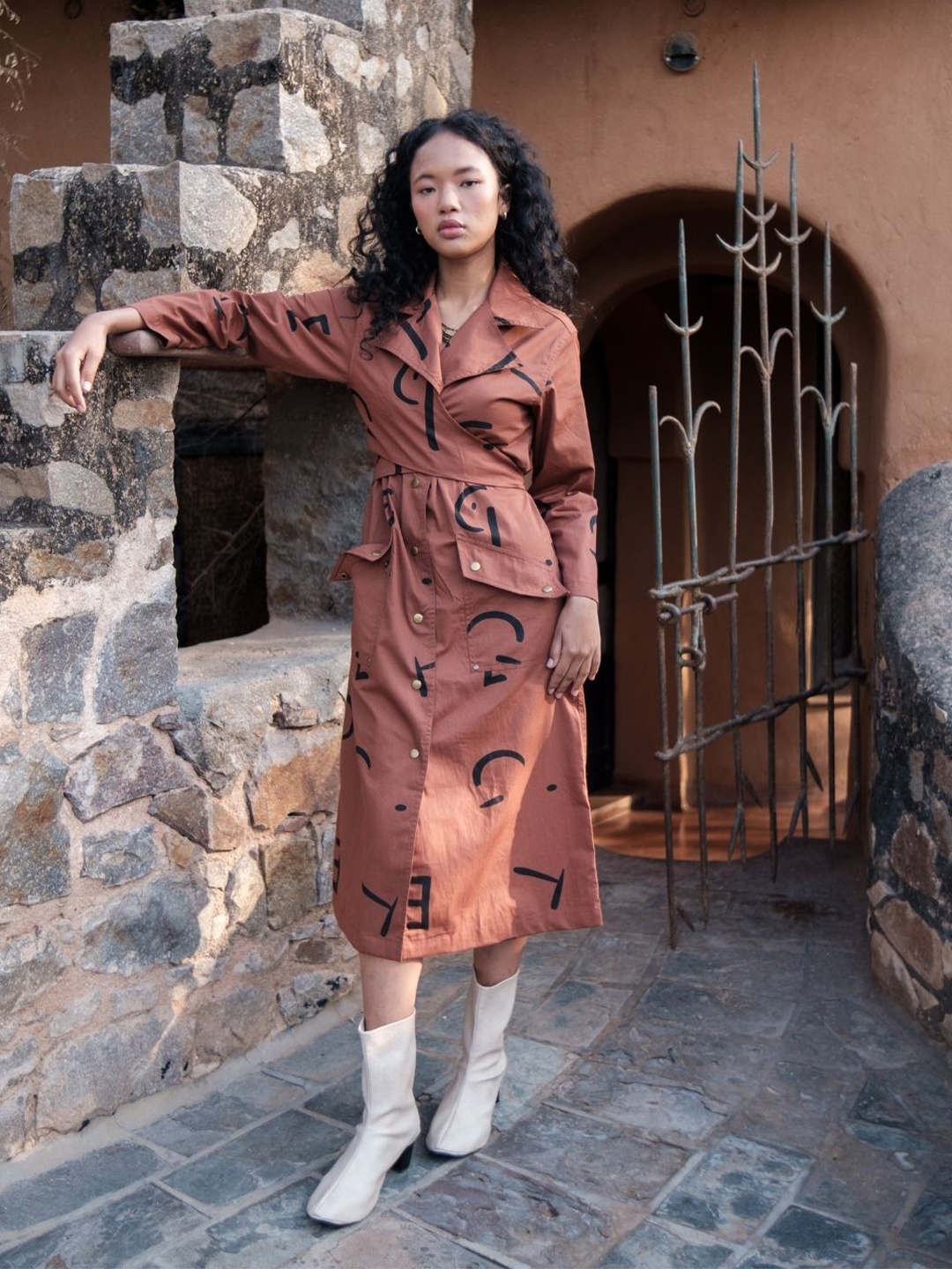 

The Terra Tribe Printed Organic Cotton Shirt Midi Dress, Copper