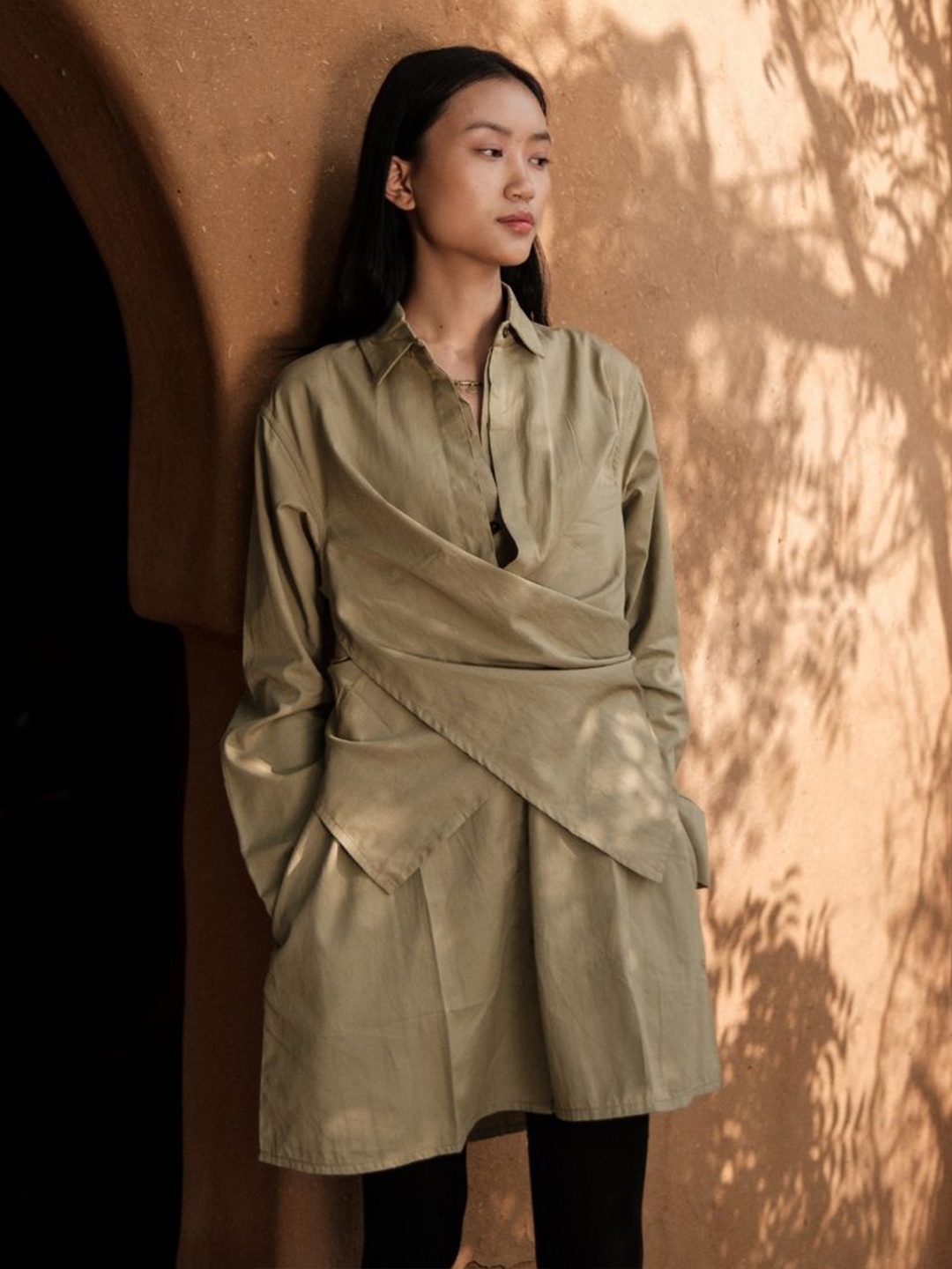 

The Terra Tribe Long Sleeves Organic Cotton Shirt Dress, Khaki