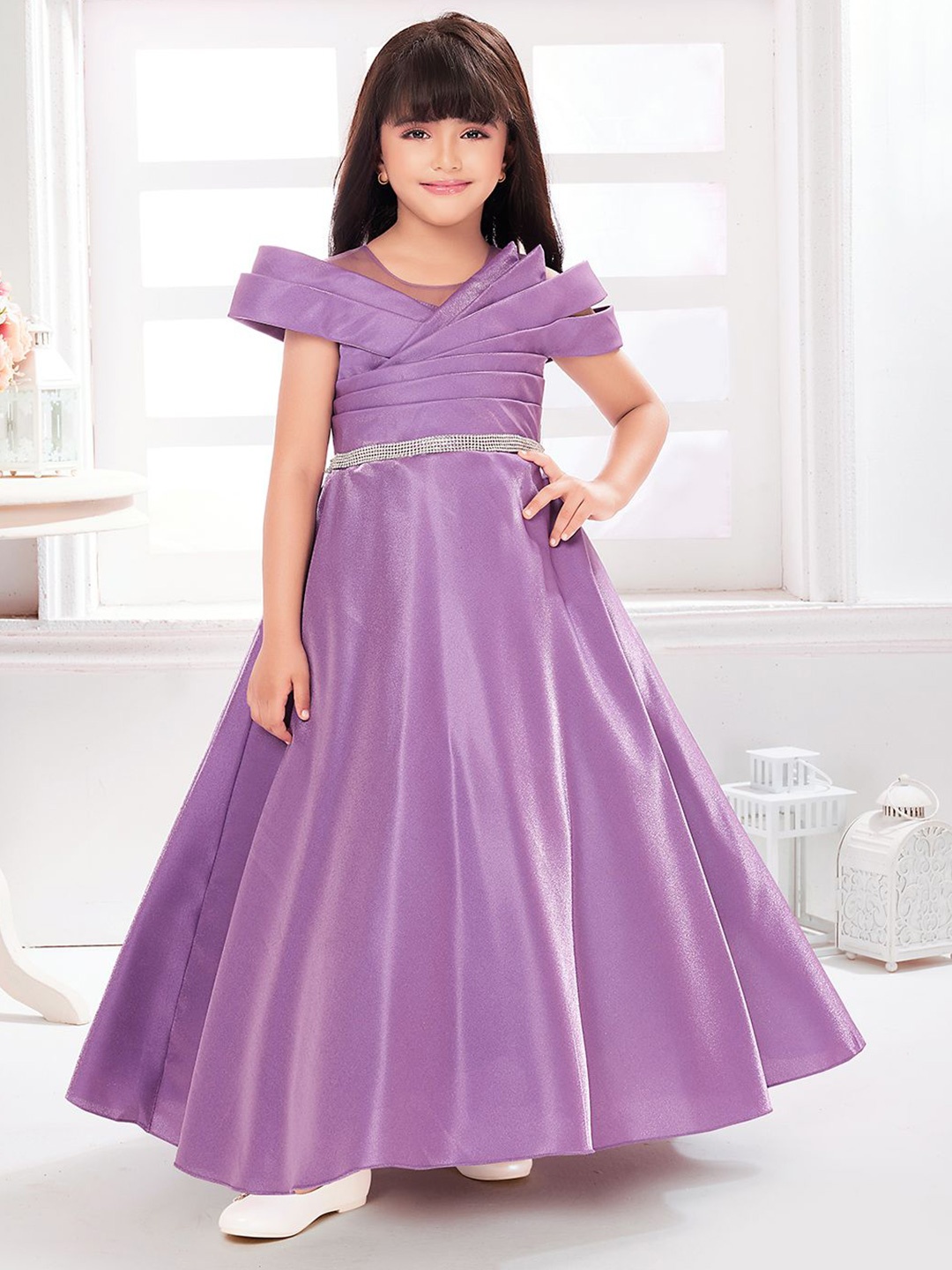 

Tiny Kingdom Girls Belted Satin Gown Maxi Dress, Purple