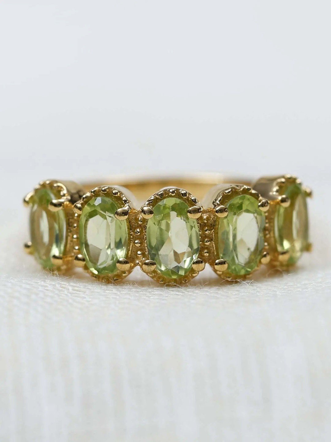 

Exotic India Peridot Gemstone Gold-Plated Sterling Silver Ring