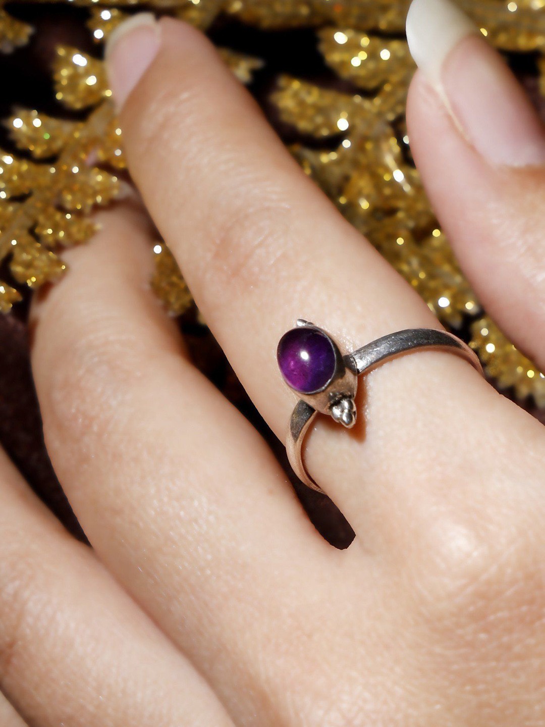 

Exotic India Sterling Silver Silver-Plated Stone Studded Finger Ring