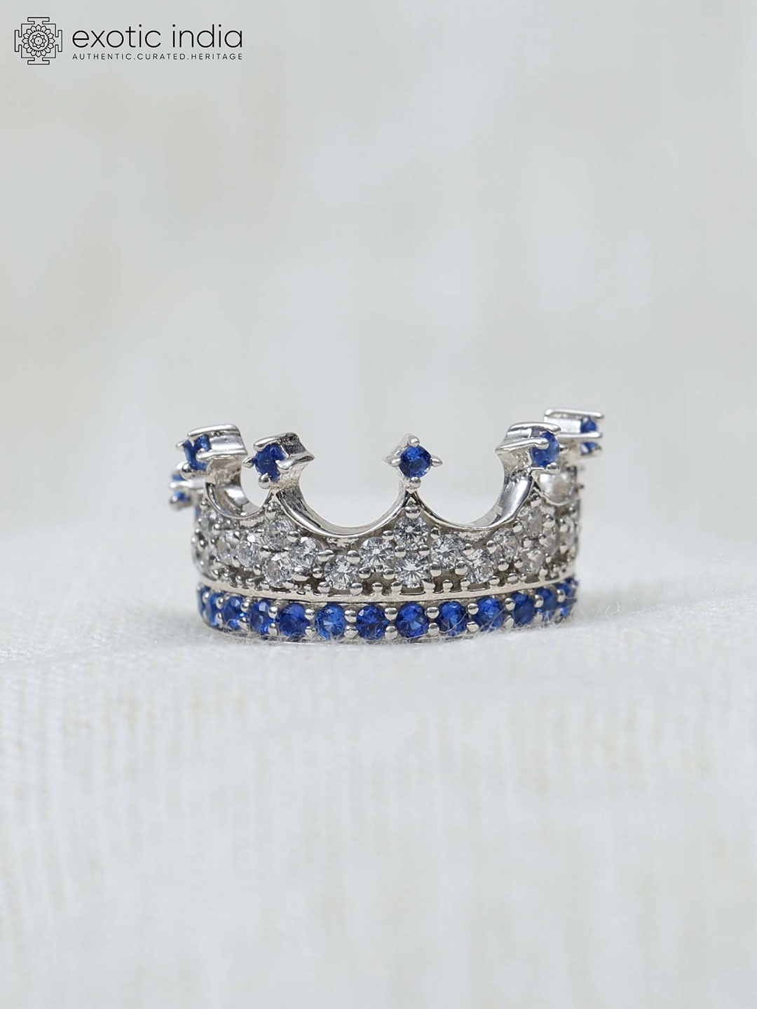 

Exotic India Sterling Silver Sapphire & Cubic Zirconia Crown Design Ring