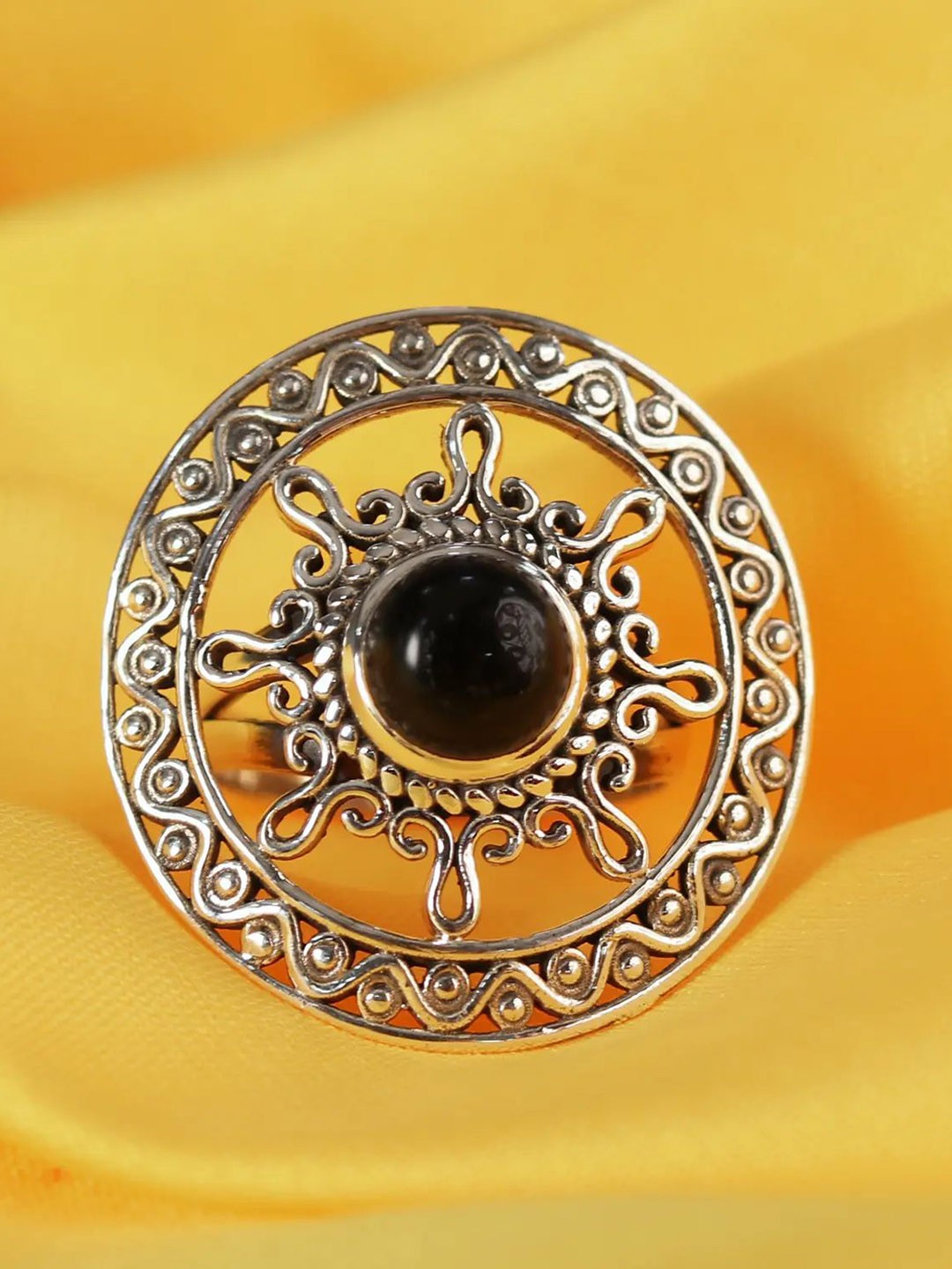 

Exotic India Sterling Silver Plated Onyx Studded Finger Ring