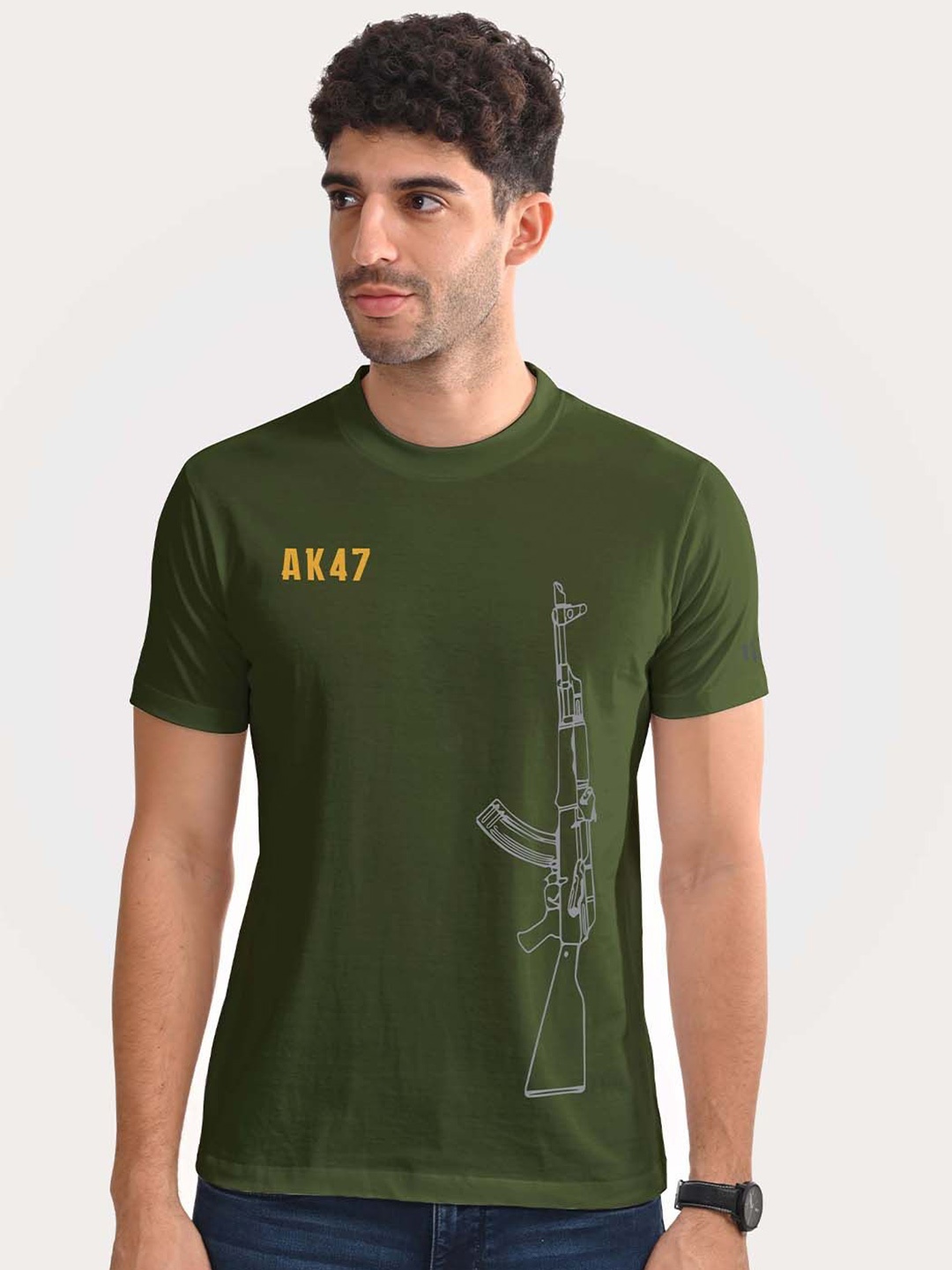 

Aero Armour Unisex Printed Round Neck Cotton Tshirt, Olive