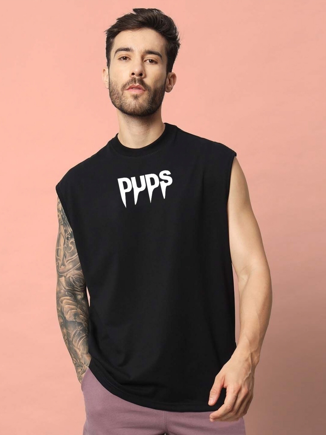 

WEARDUDS Men High Neck Monochrome Applique T-shirt, Black
