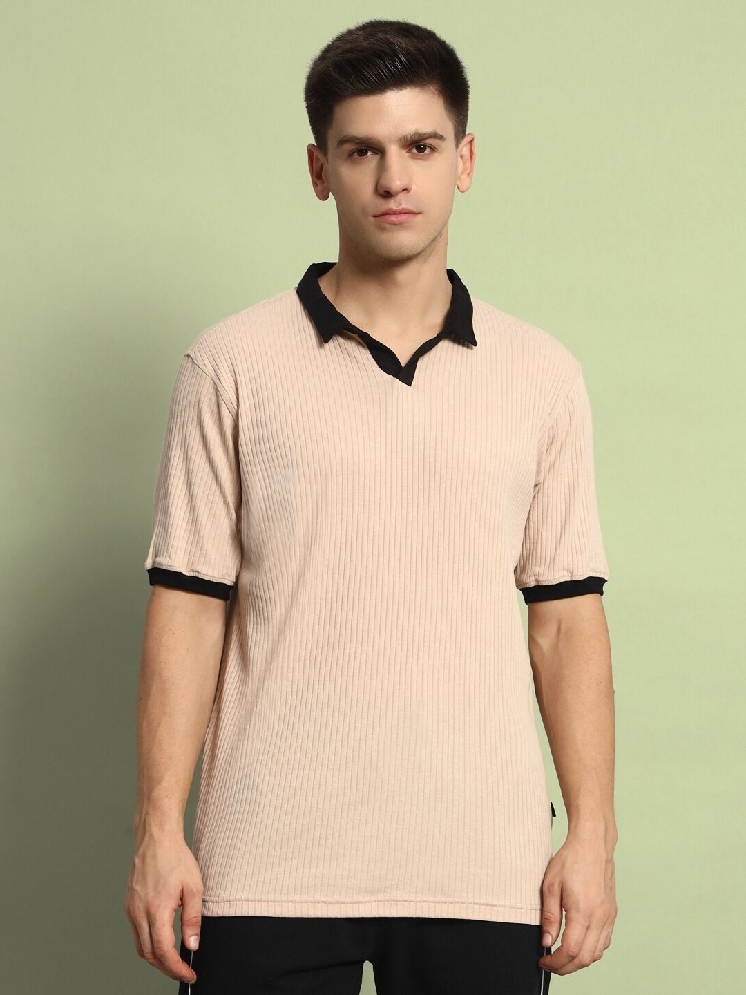 

WEARDUDS Men Solid Polo Collar Cotton Tshirt, Beige