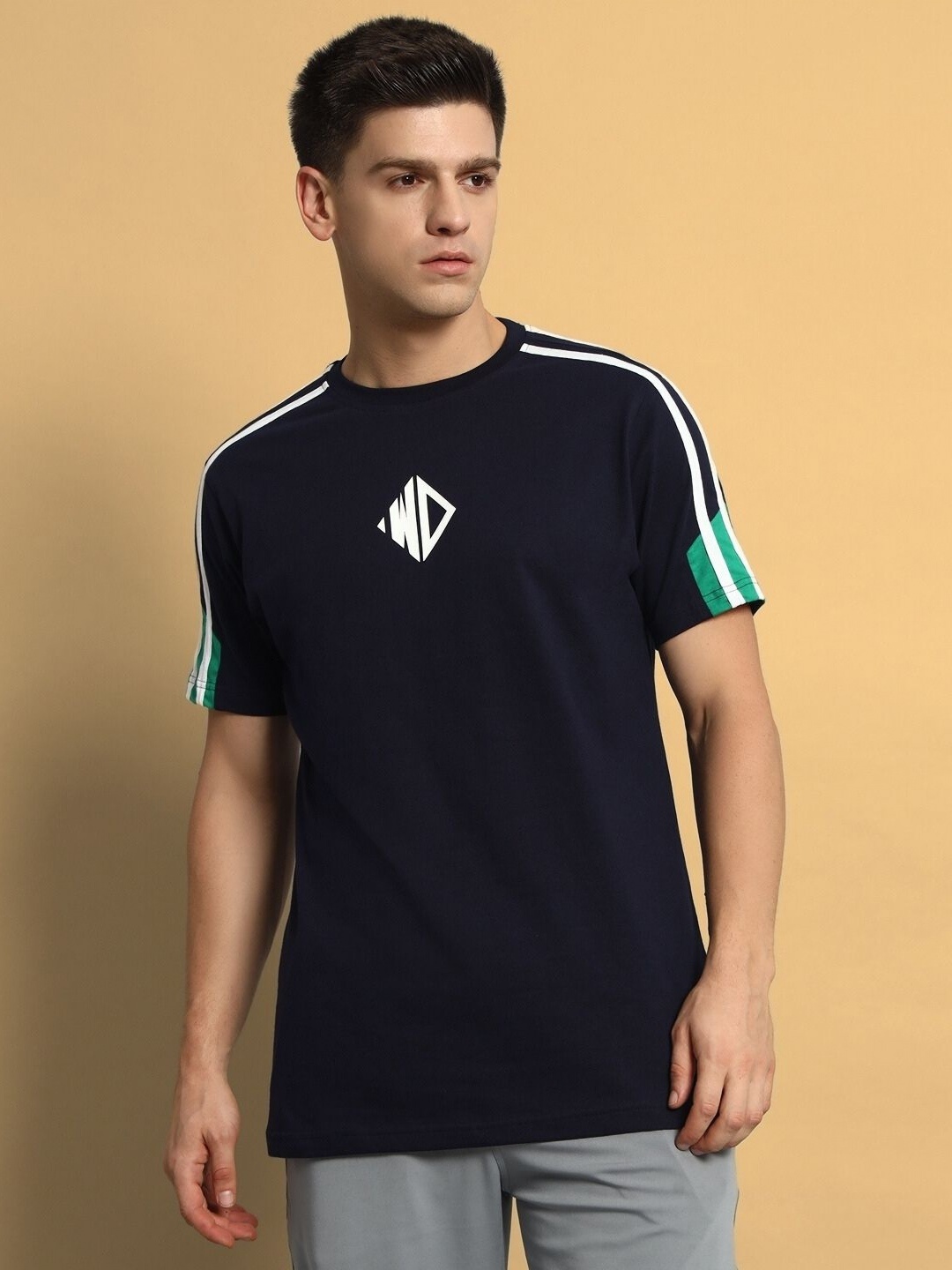

WEARDUDS Men Printed Round Neck Cotton Tshirt, Navy blue