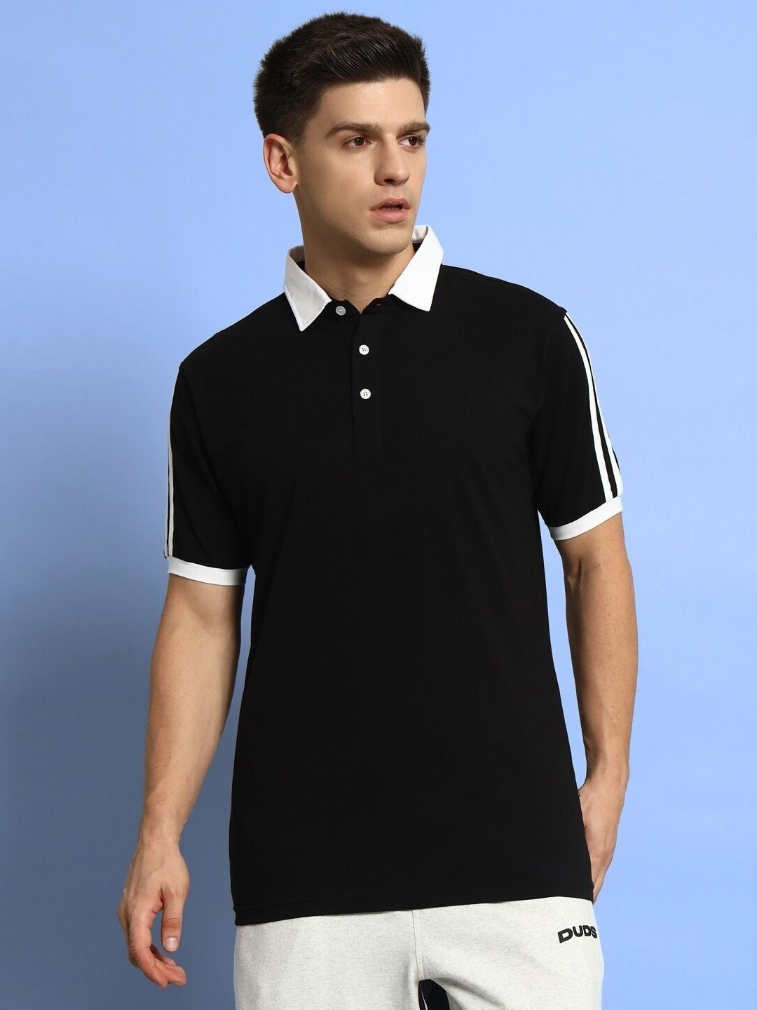 

WEARDUDS Men Solid Polo Collar Cotton Tshirt, Black