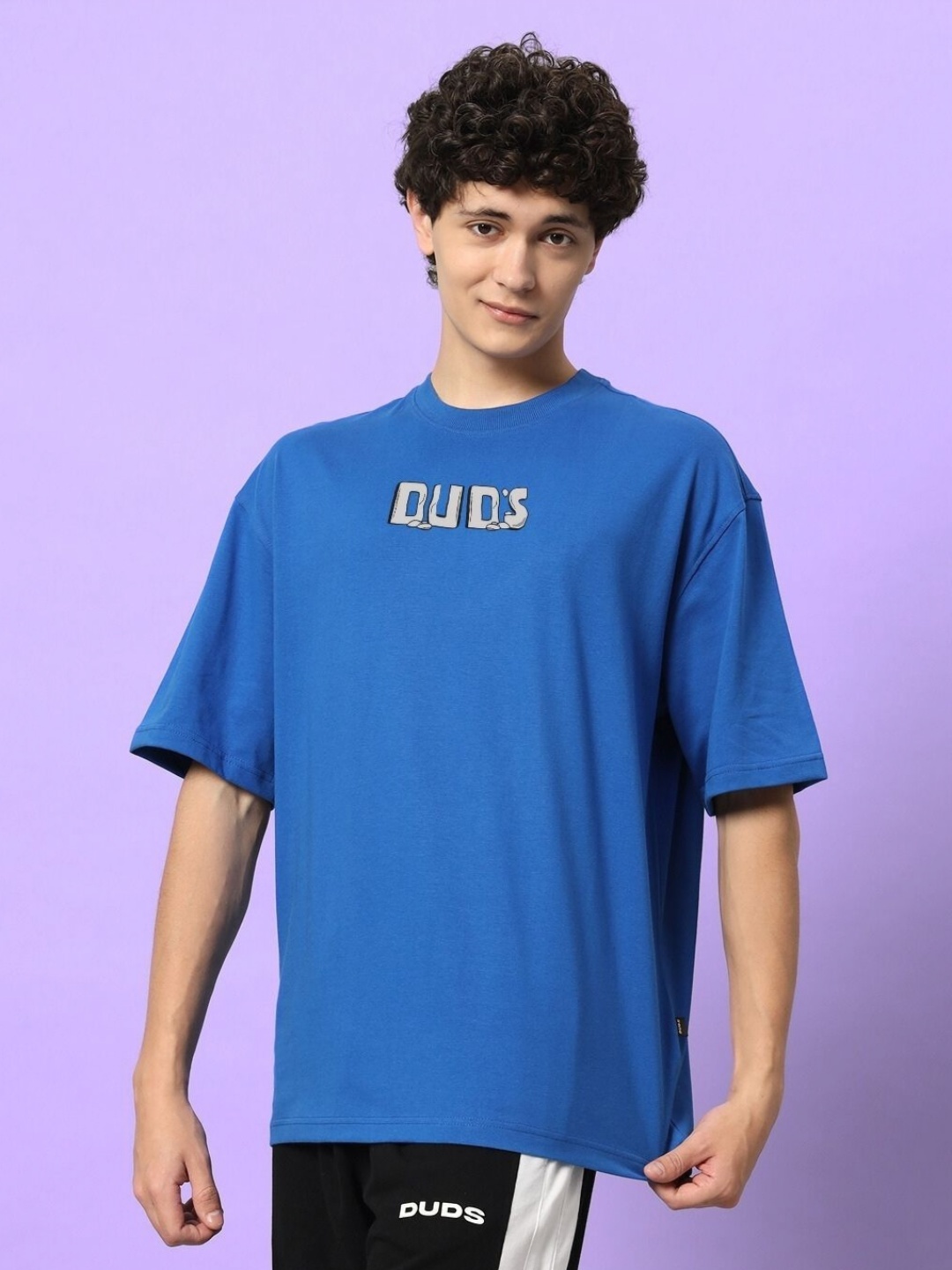 

WEARDUDS Men Printed Round Neck Cotton Oversized Tshirt, Blue